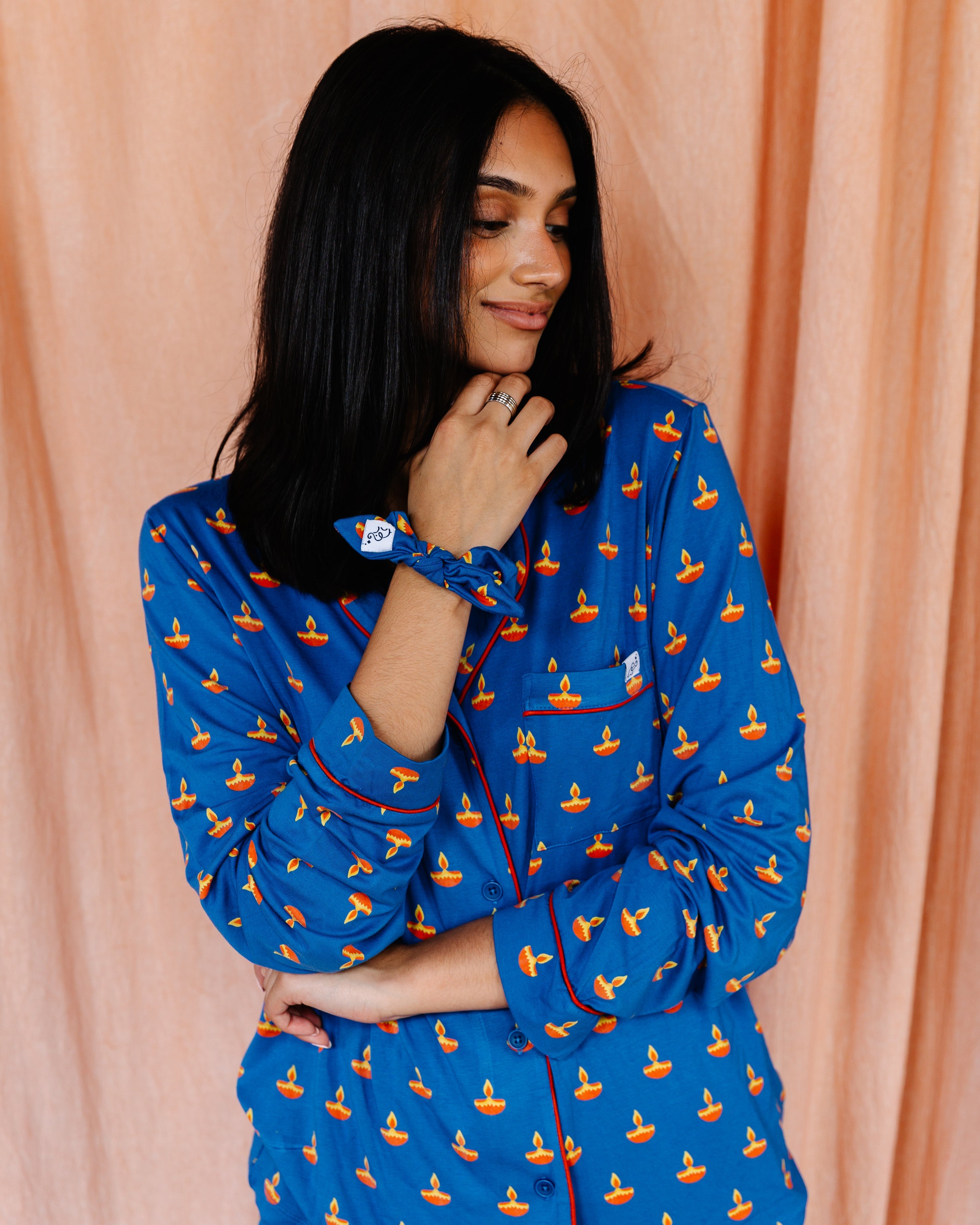 Adult Long Sleeve Button-Down Top – Blue Diya