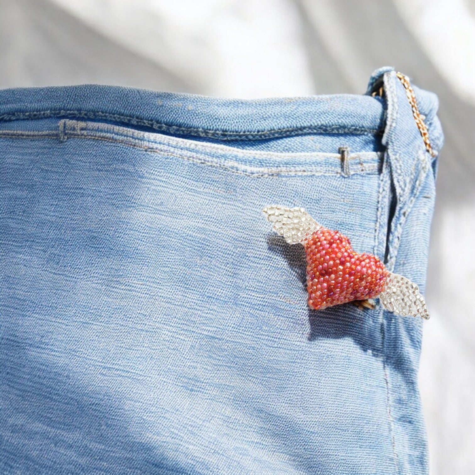 Mini Heart with Wings Ornament, Pink