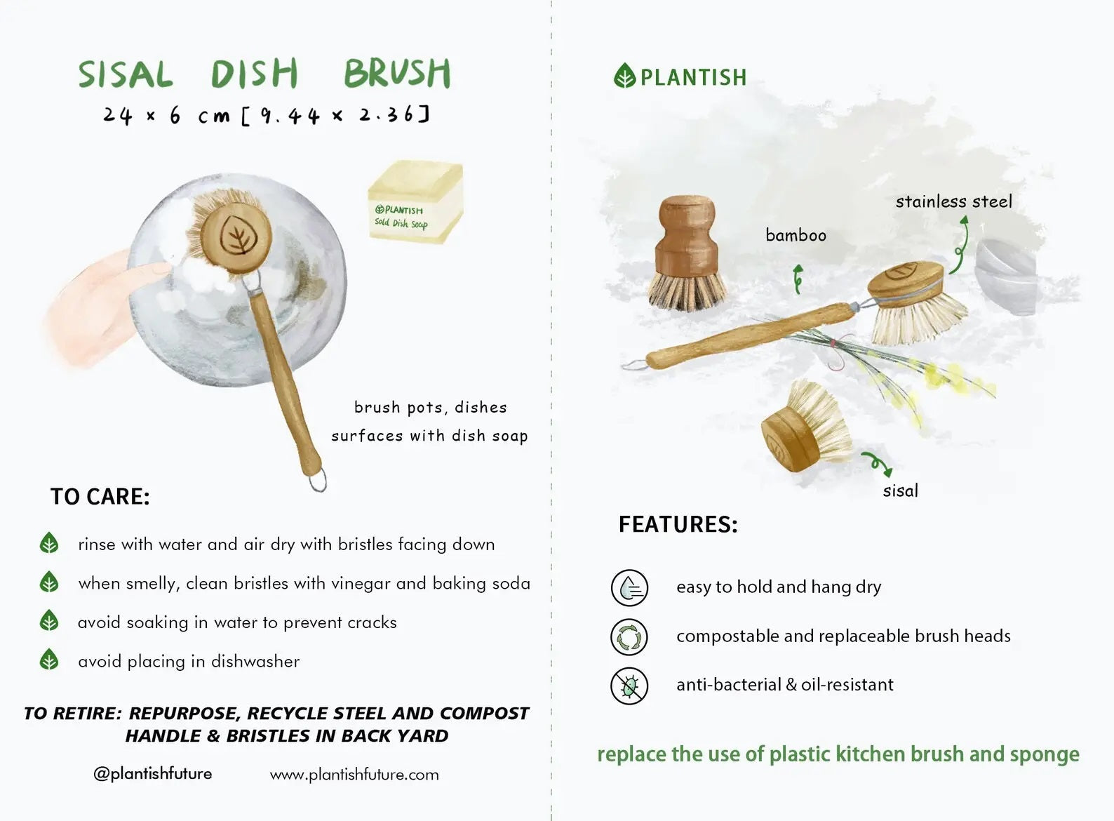 Natural Sisal Dish Brush – Bamboo Handle