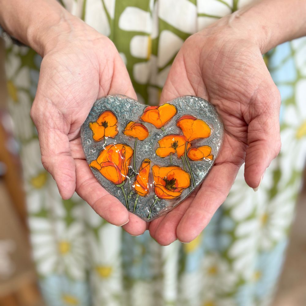 Birth Month Flower Heart Glass Ring Dish
