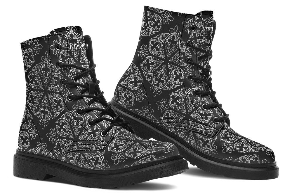Vegan Ankle Boots - Gothic Ornaments B/W