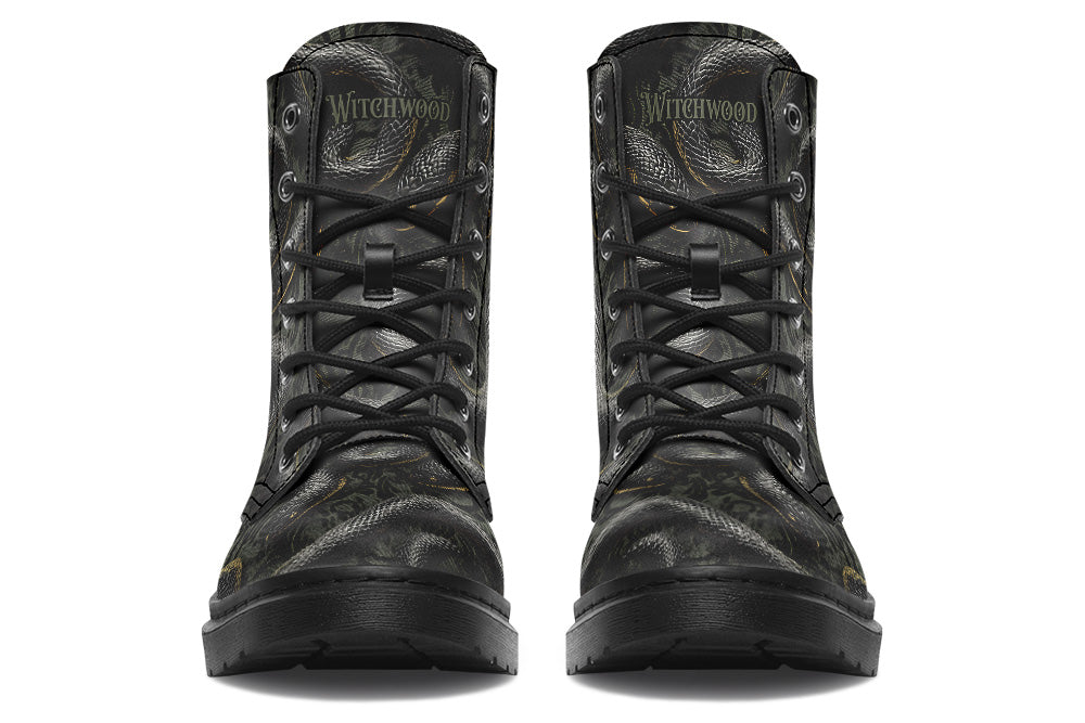 Vegan Ankle Boots - Black Snakes