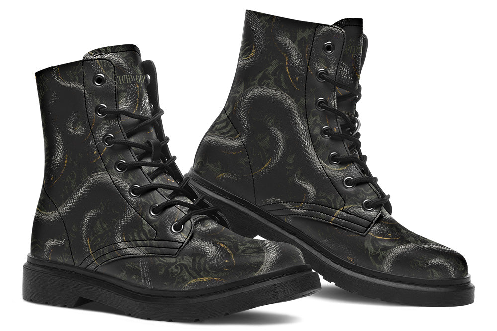 Vegan Ankle Boots - Black Snakes