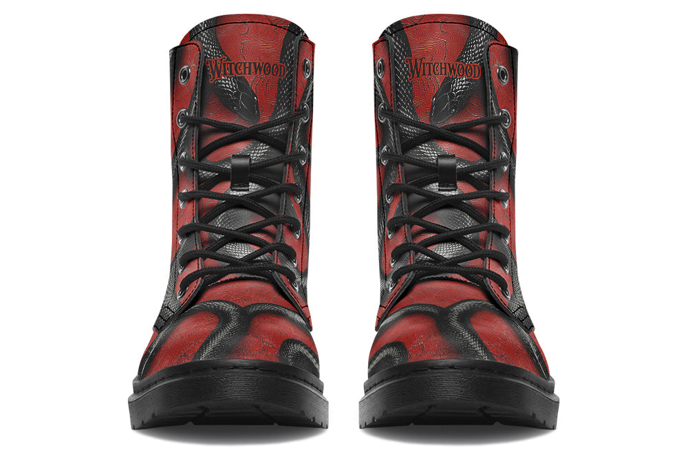 Vegan Ankle Boots - Red Snakes