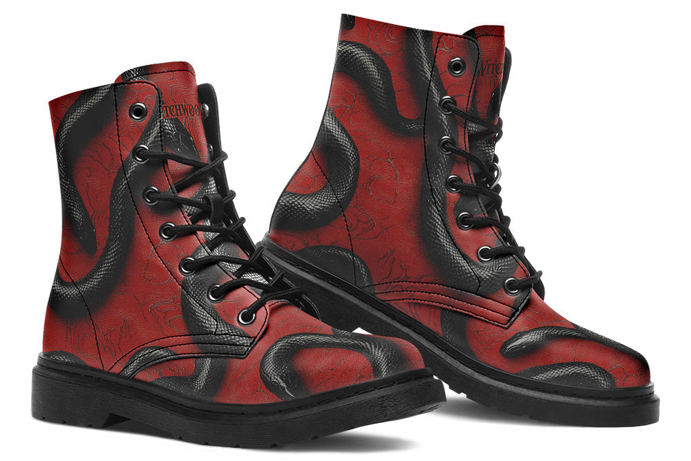 Vegan Ankle Boots - Red Snakes