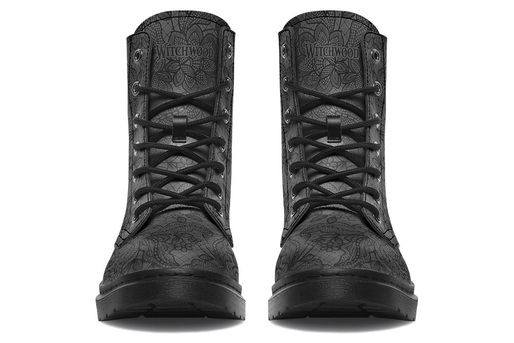 Vegan Ankle Boots - Floral Lace