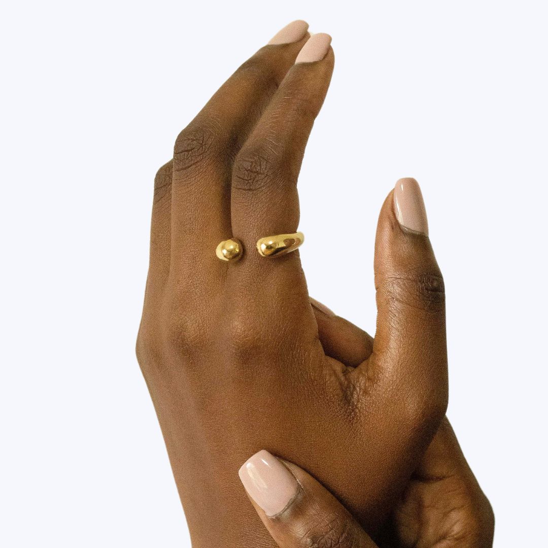 Teardrop Petal Brass Open Ring for Women | Asali