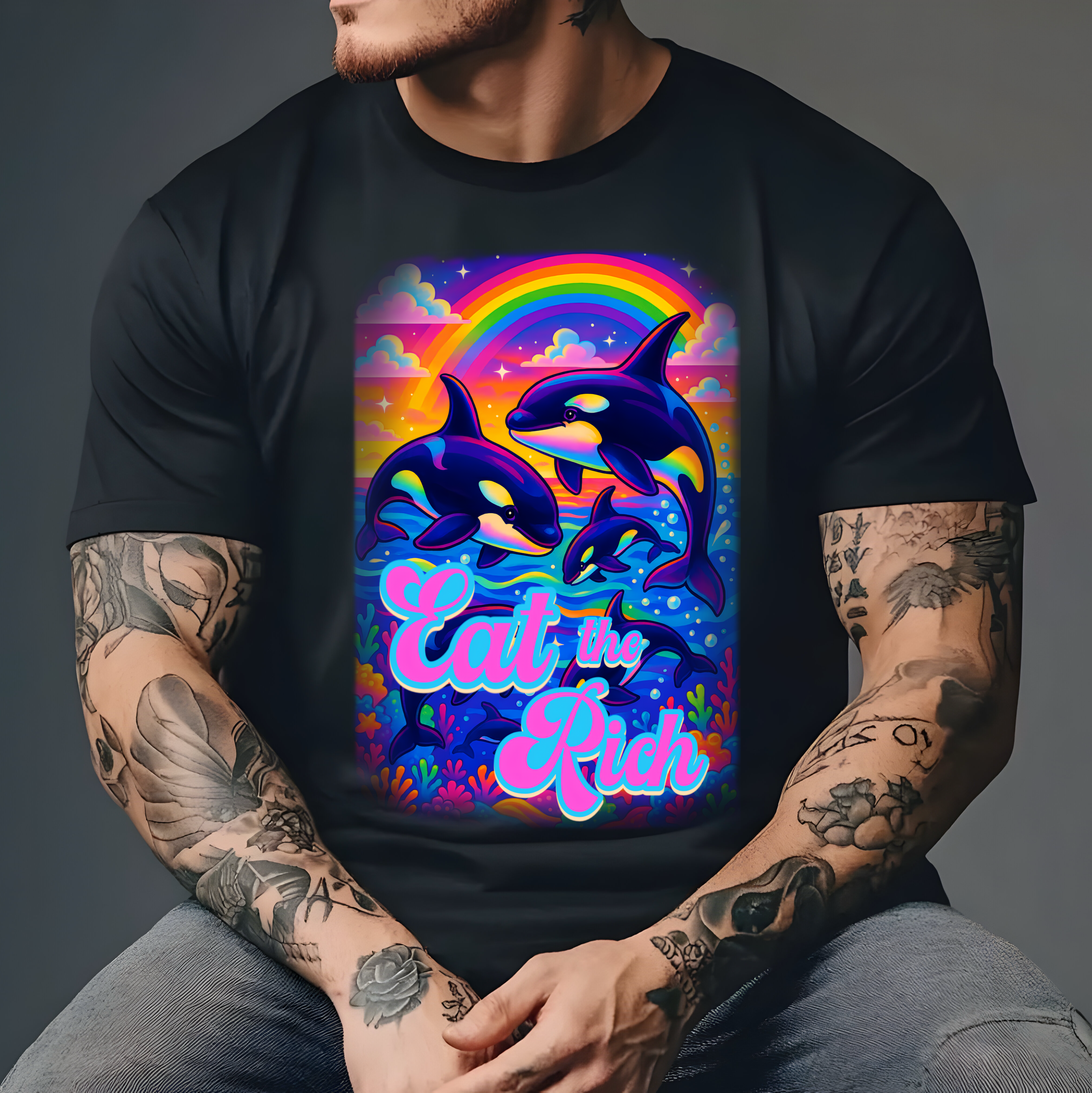 Bespattered Facade Whimsical "Eat the Rich" Orcas Premium Unisex Comfort Colors Garment Dyed 100% Cotton T-Shirt