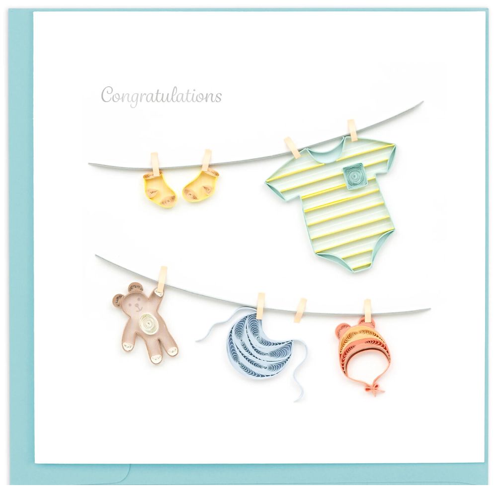 Baby Clothesline Quilled Greeting Card