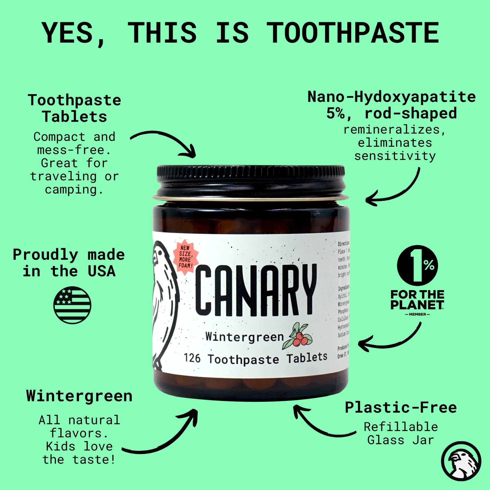 Wintergreen Toothpaste Tablets | Plastic-Free | Toothpaste Tablets with Nano Hydroxyapatite