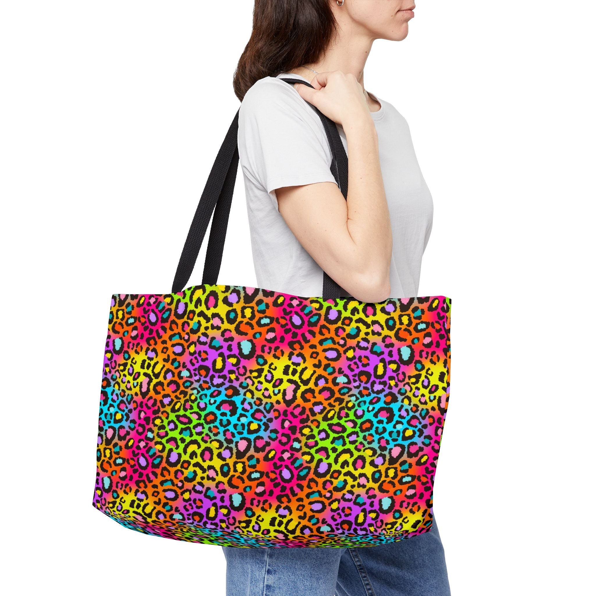 Bespattered Facade Neon Leopard Weekender Beach Tote Bag