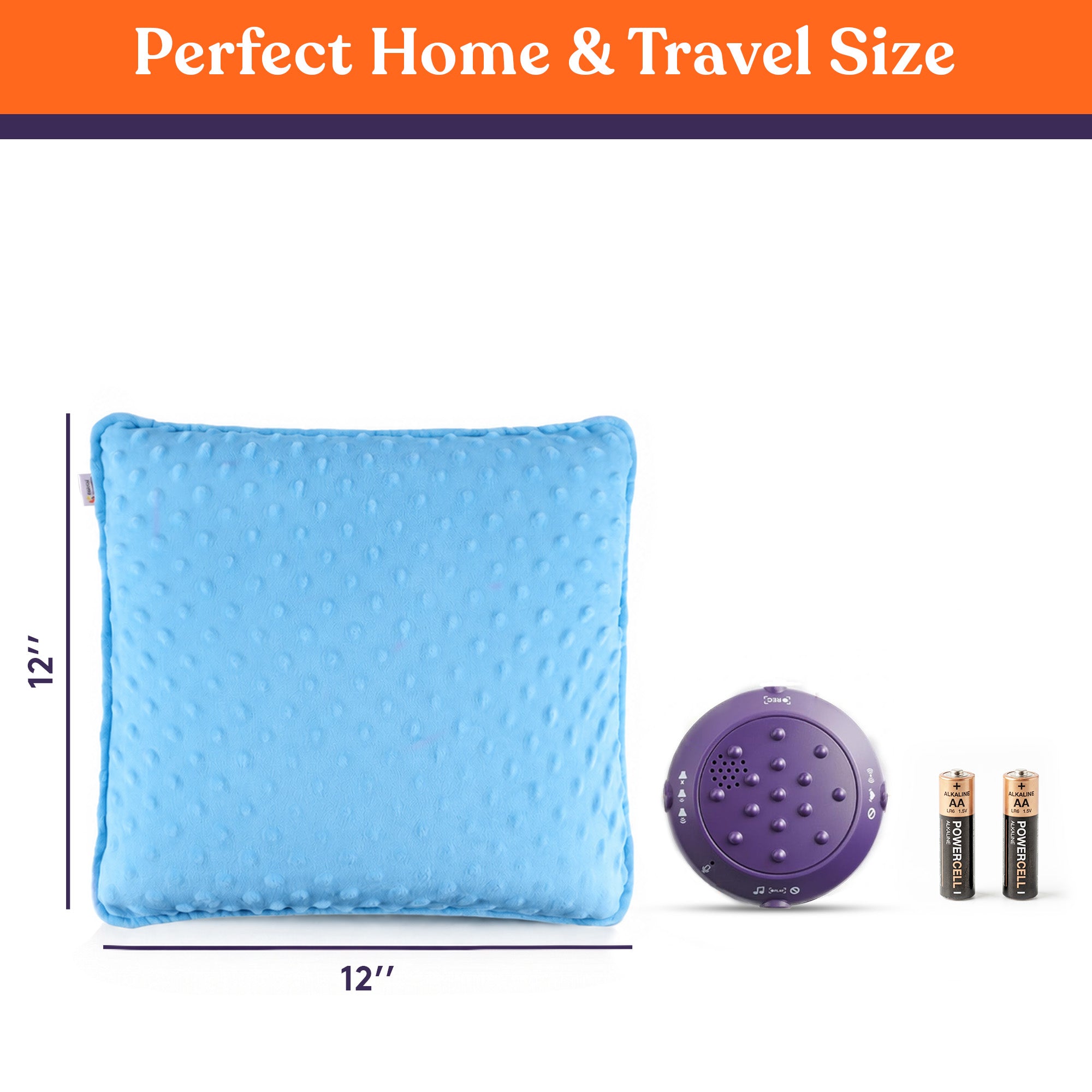 Sensory Vibrating Pillow – Pressure-Activated Calming Support for Kids & Adults, 12” Plush with Textured Bumps, 3 Vibration Modes, Music & Voice Recording (Blue)