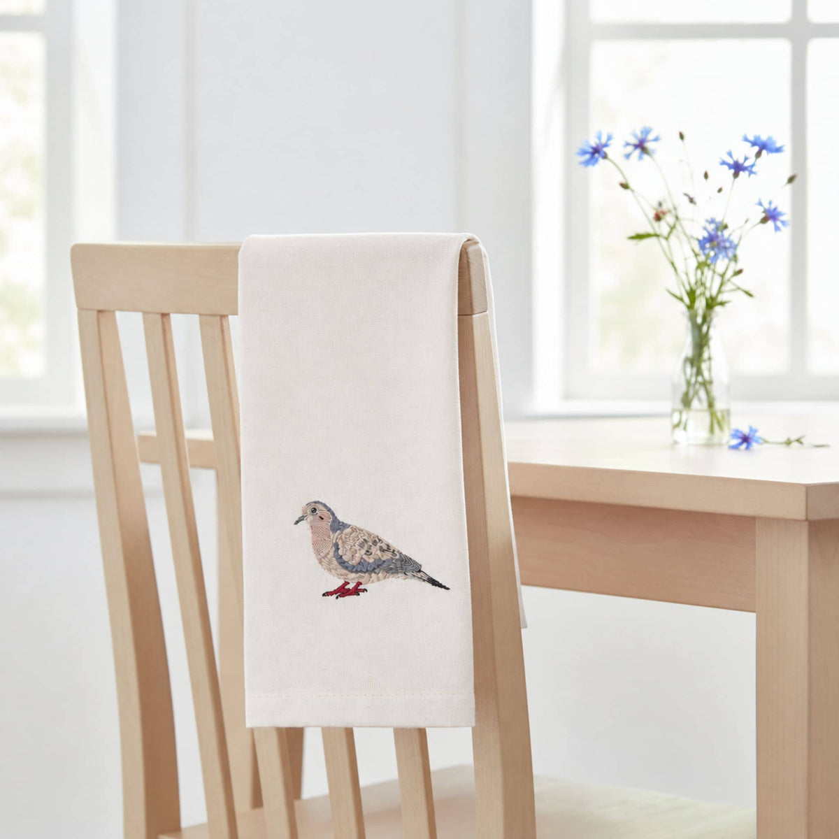 Bird Embroidered Cotton Tea Towels - Handmade Kitchen Gift