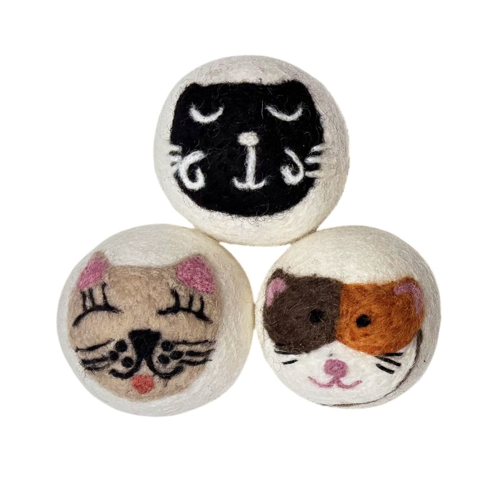 Set of 3 Eco Wool Dryer Balls - Cats