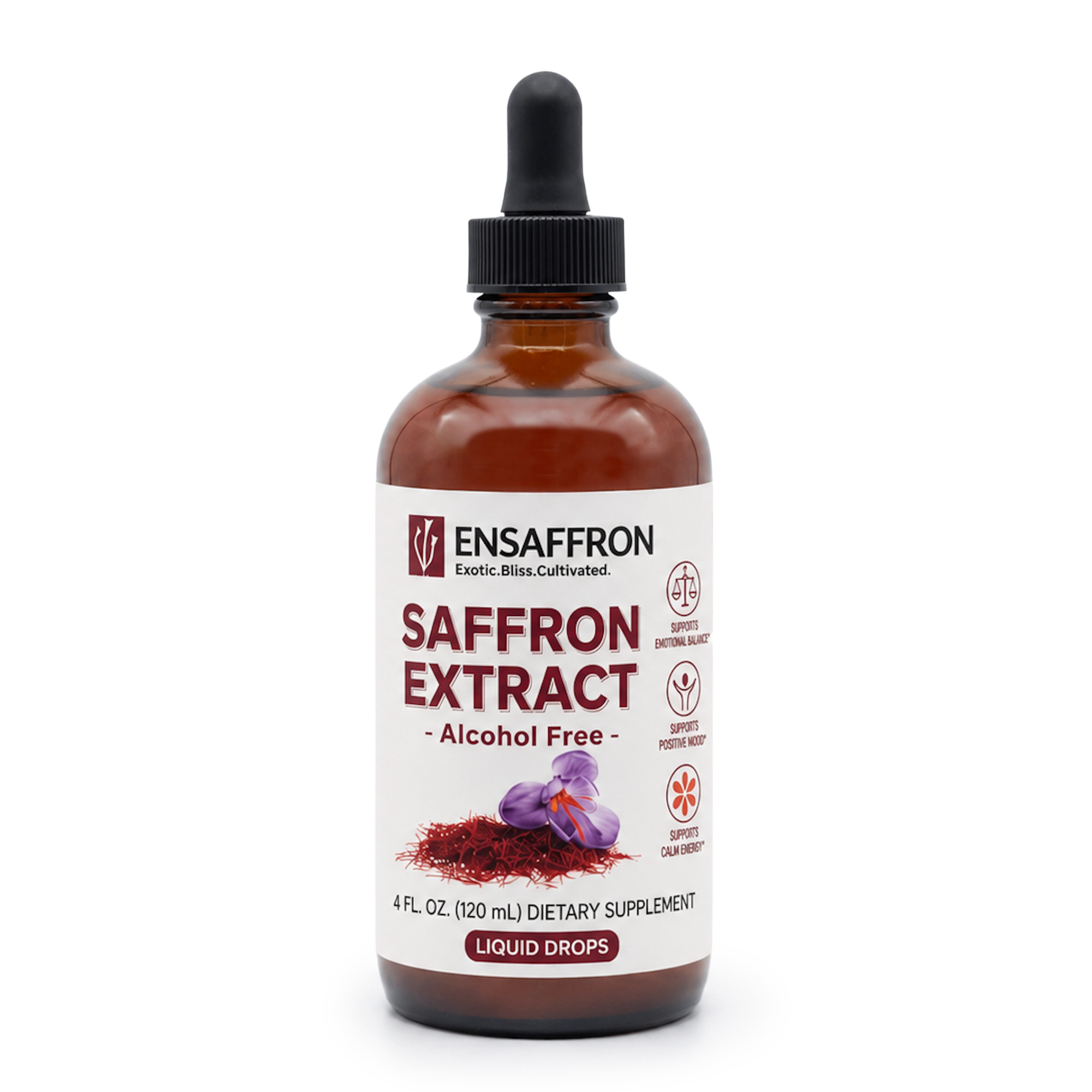Premium Saffron Extract (Made With Pure Saffron Threads) Liquid Drops Tincture/Alcohol-Free