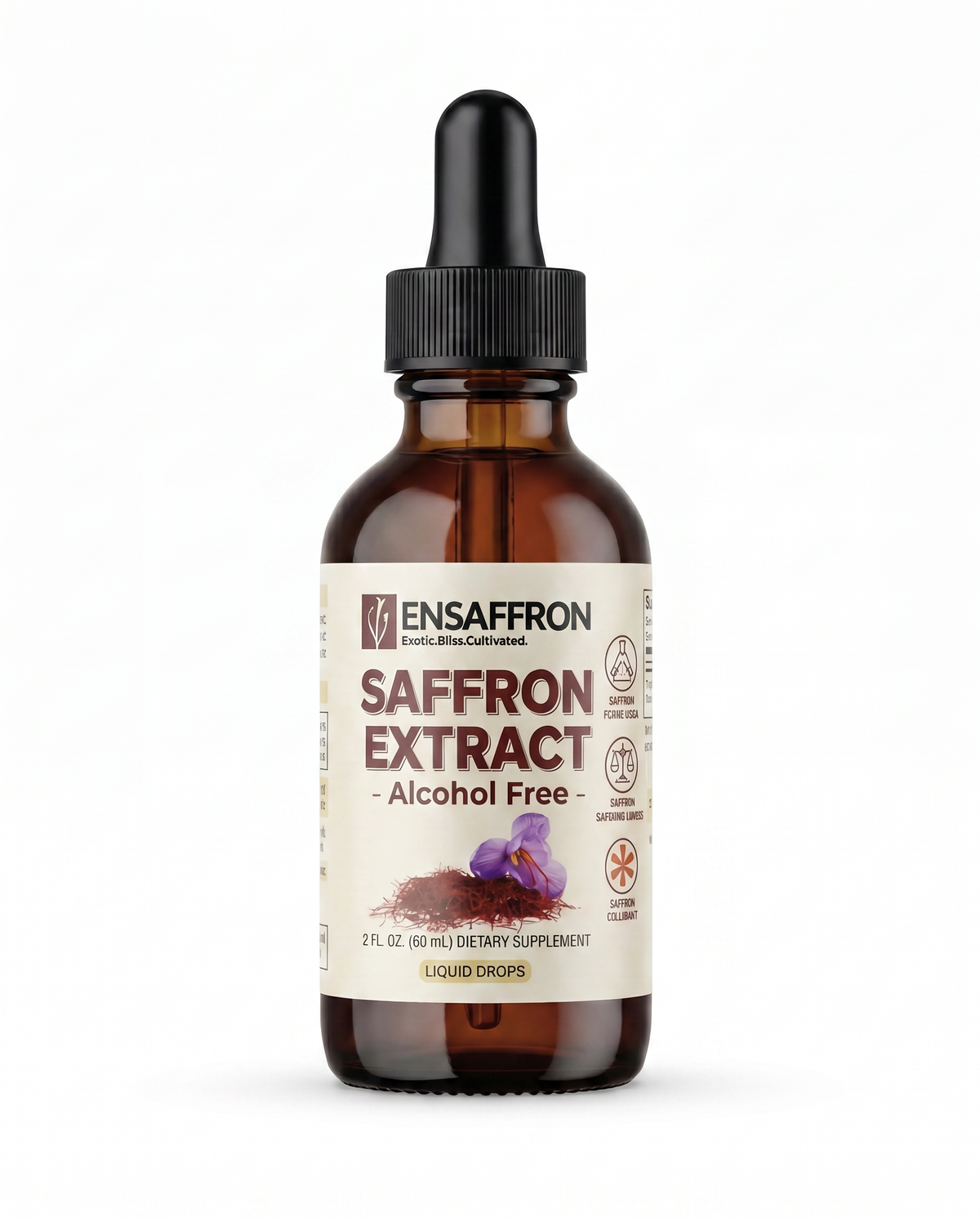 Premium Saffron Extract (Made With Pure Saffron Threads) Liquid Drops Tincture/Alcohol-Free