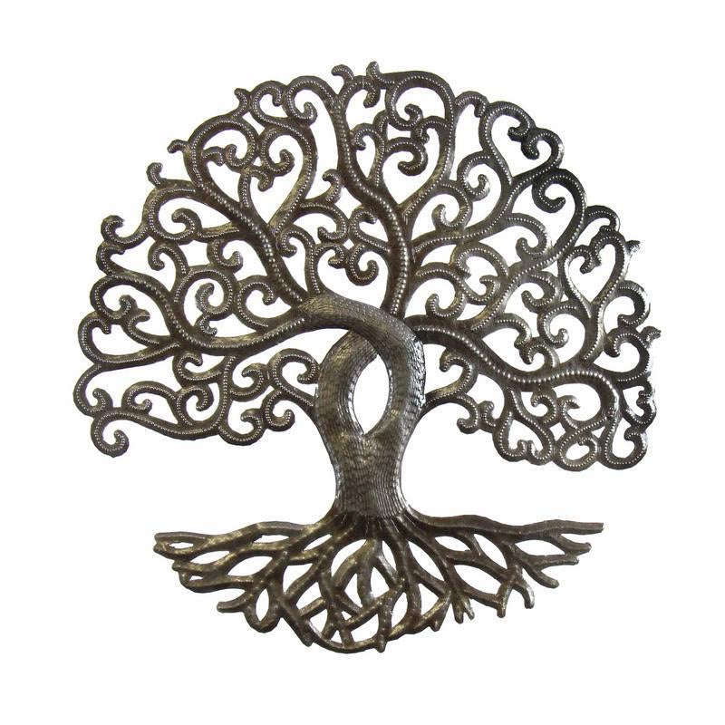 Curly Tree of Life Recycled Metal Wall Art 14"