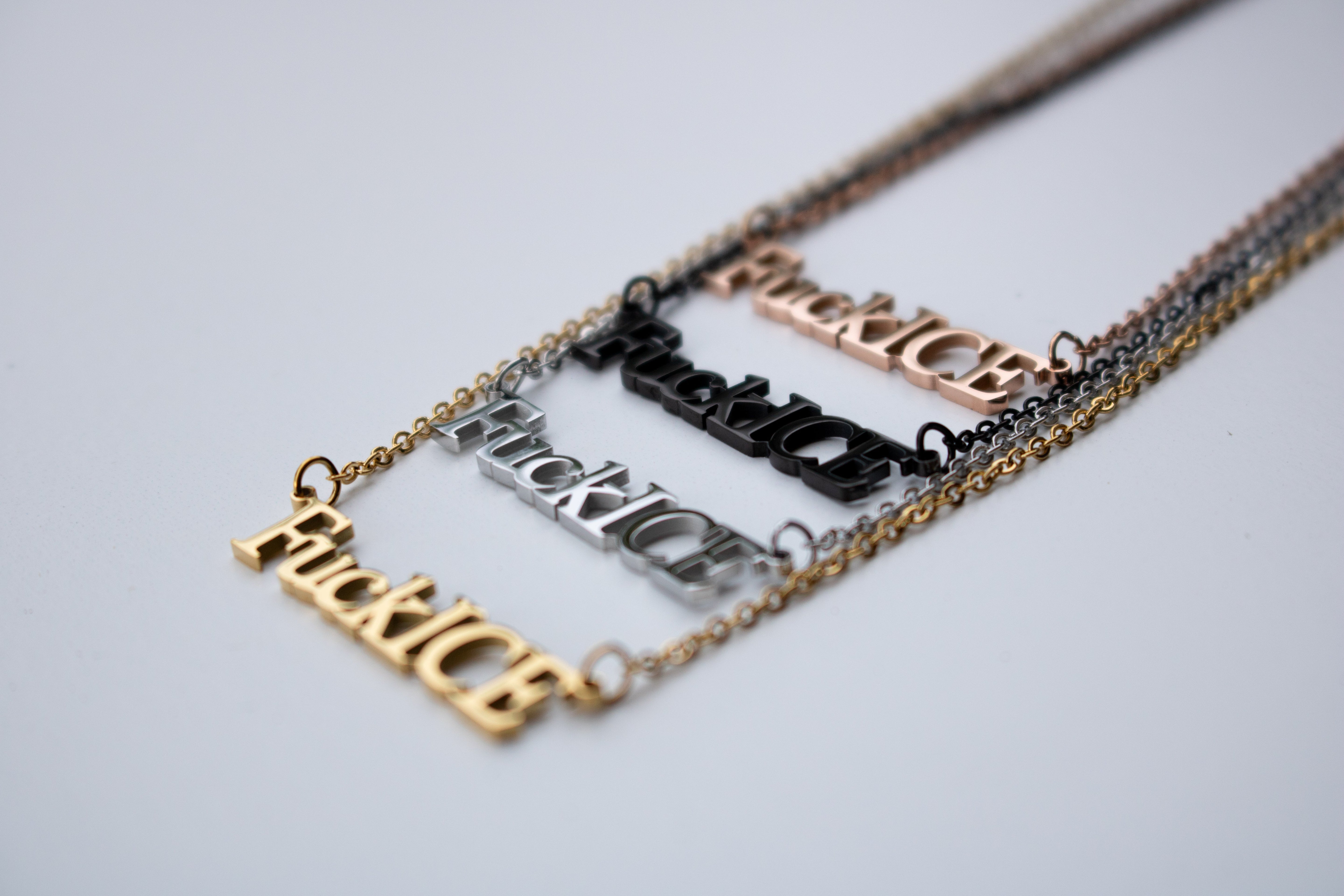 Fuck ICE Cutout Necklace - $10 from each necklace donated to National Immigrant Defense Center