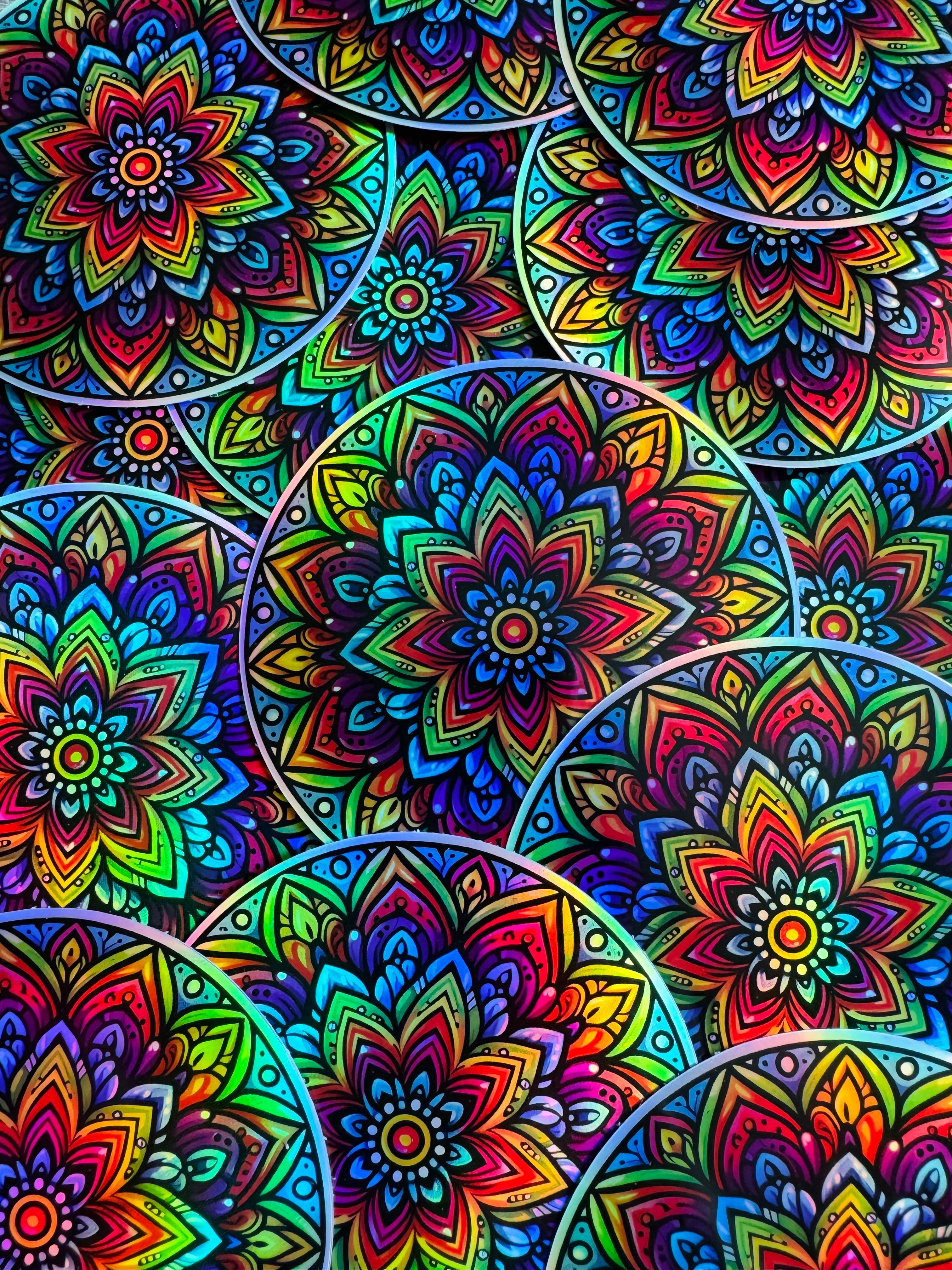 Bespattered Facade Holographic Rainbow Floral Mandala Sticker