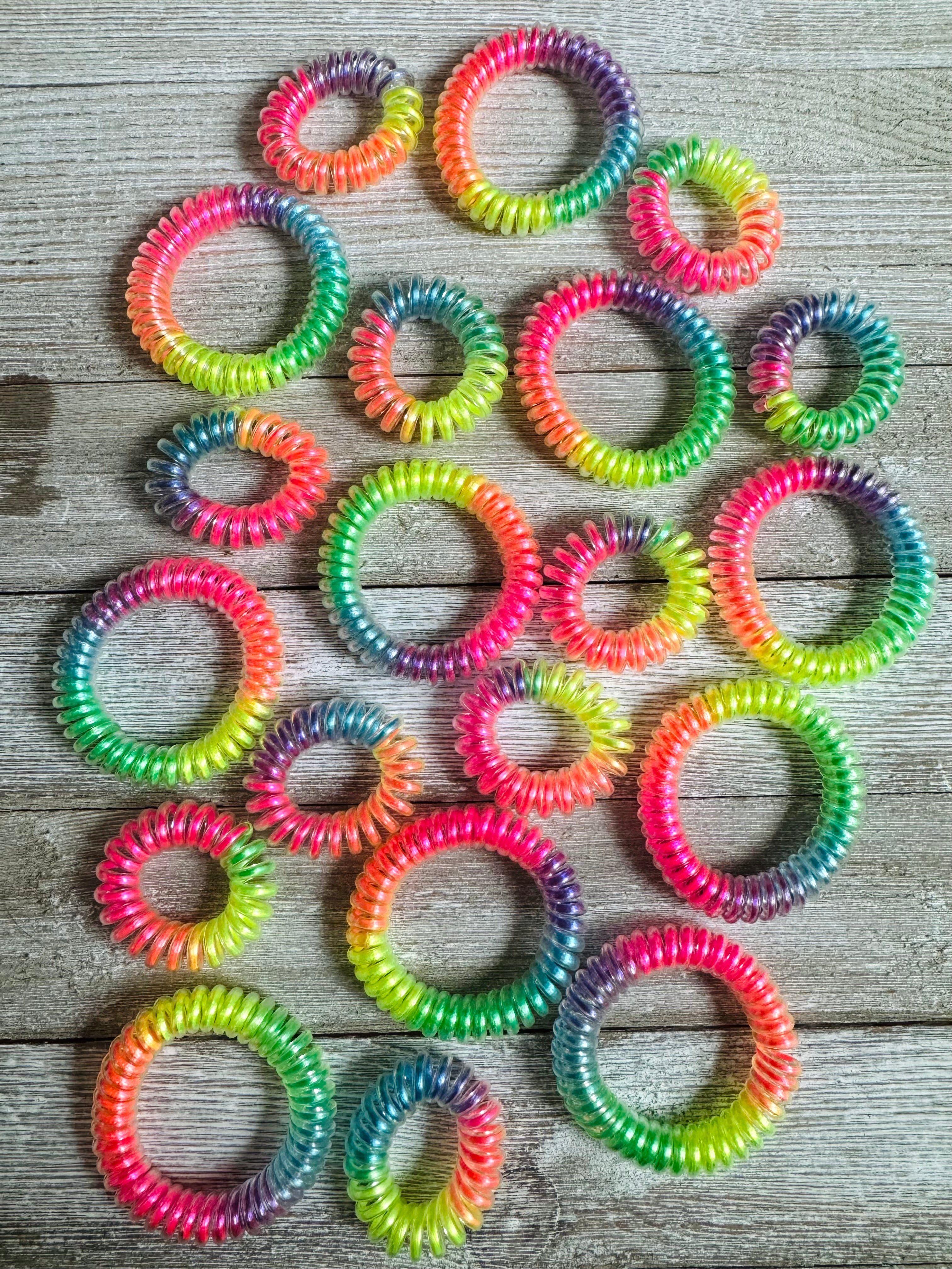 Small Neon Rainbow Spiral Hair Tie Set