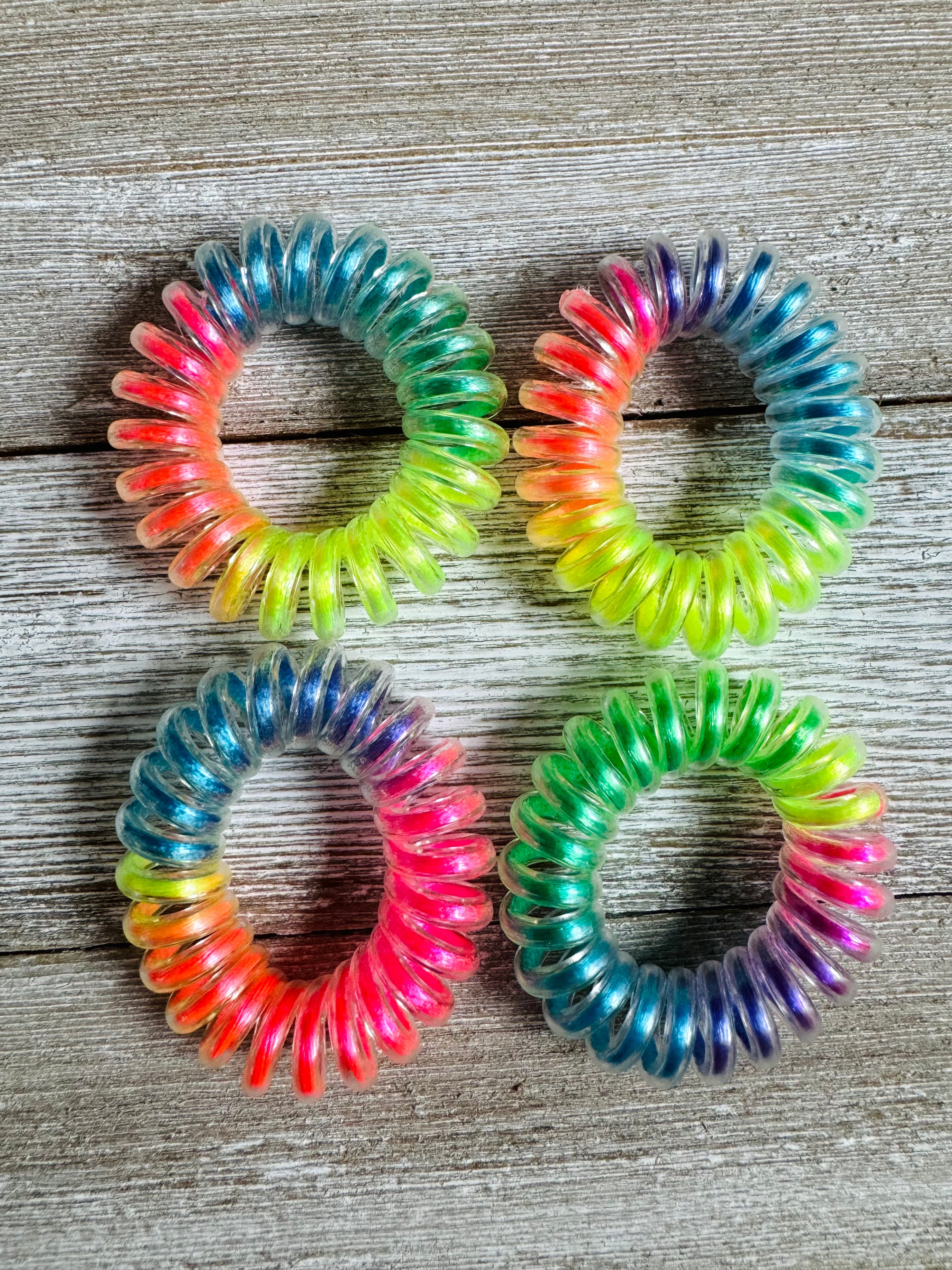 Small Neon Rainbow Spiral Hair Tie Set