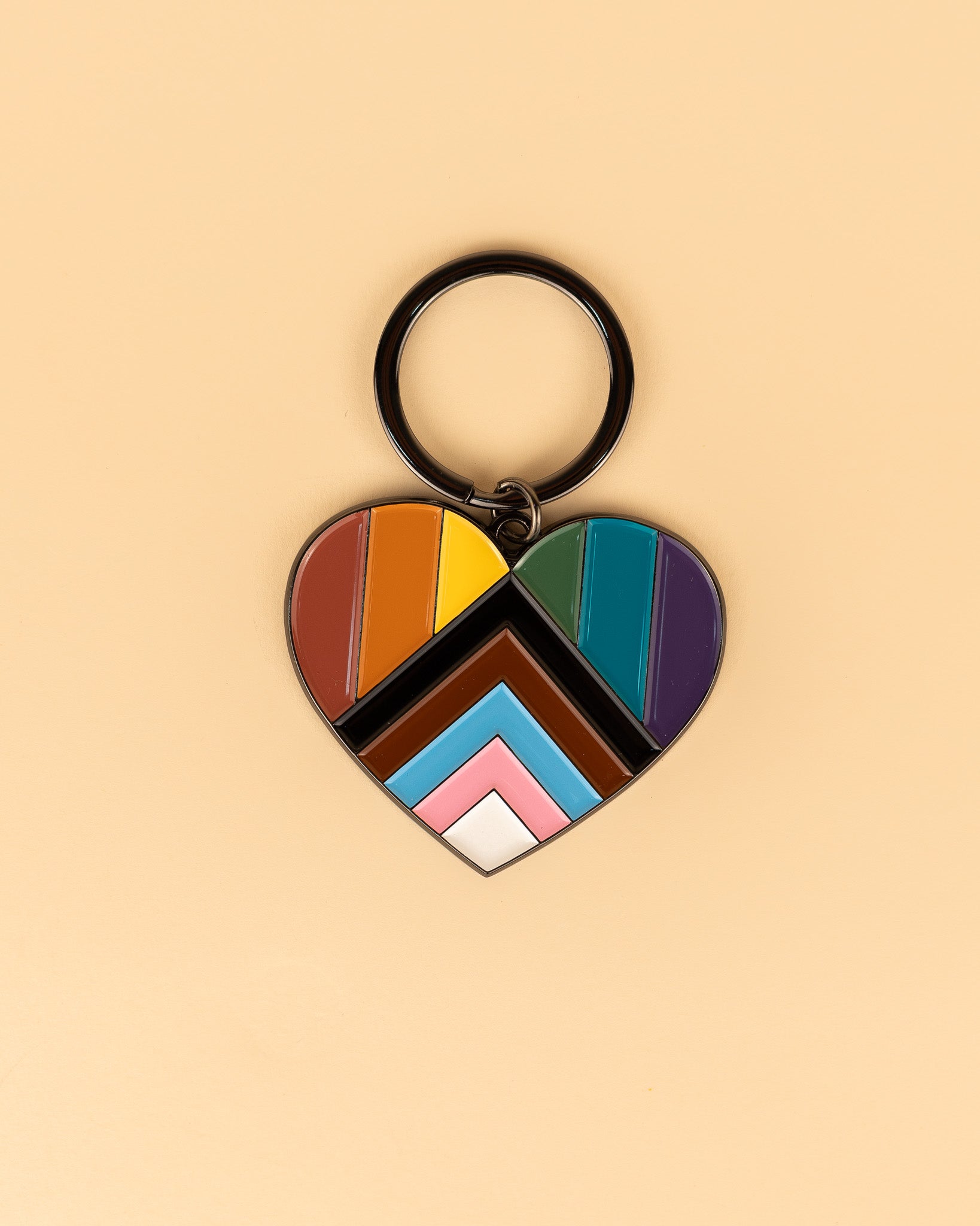 Progressive Pride Heart Enamel Keychain