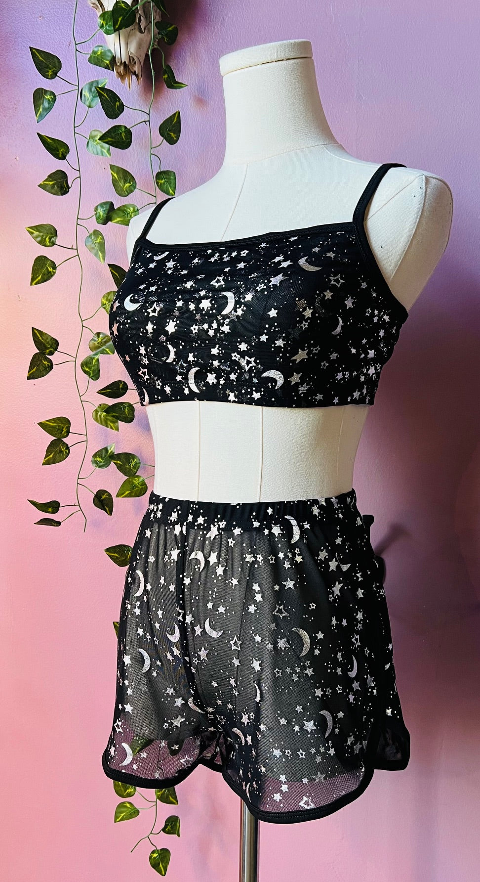 The Sinister Set - MOON & STAR - Sheer Metallic Moon & Star Bra & Shorts Set - READY TO SHIP!