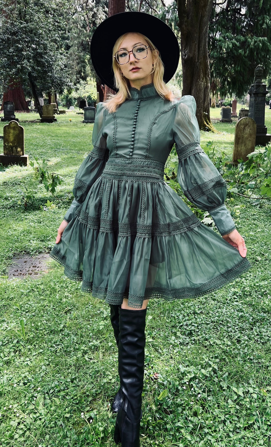 Morgana - Romantic Victorian Inspired Party Dress - SAGE - READY to SHIP