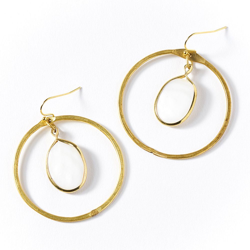 Dhavala Gold Hoop Dangle Earrings - White