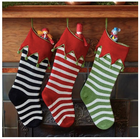 Elf- Cuff Striped Stocking, Black