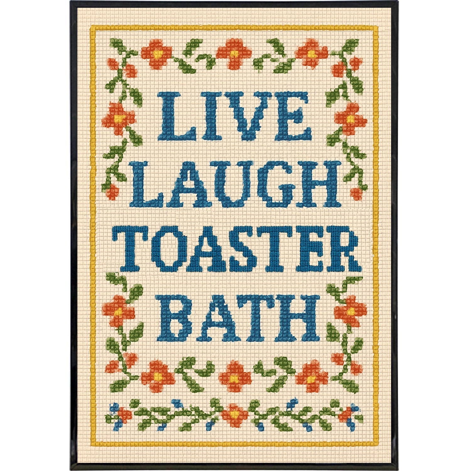 Live Laugh Toaster Bath Needlepoint Poster Print