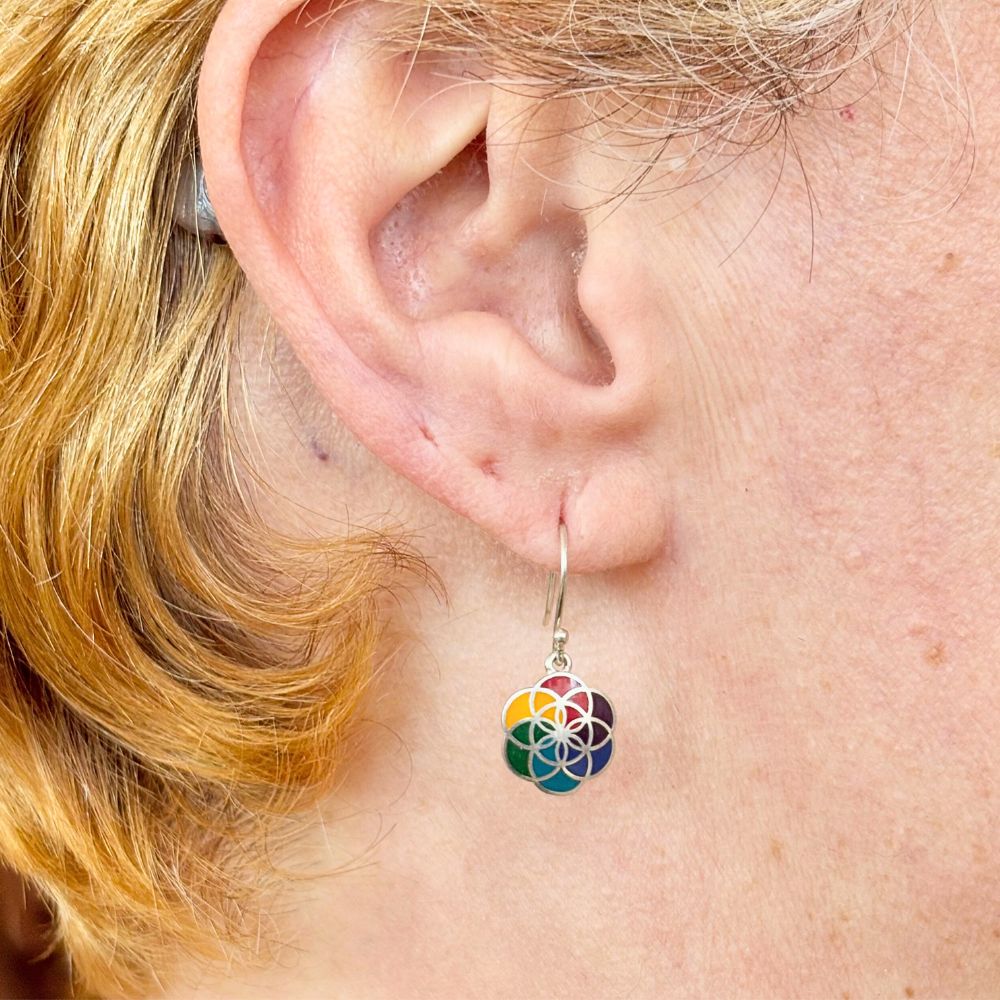 Sterling Silver and Stone Flower of Life Earrings