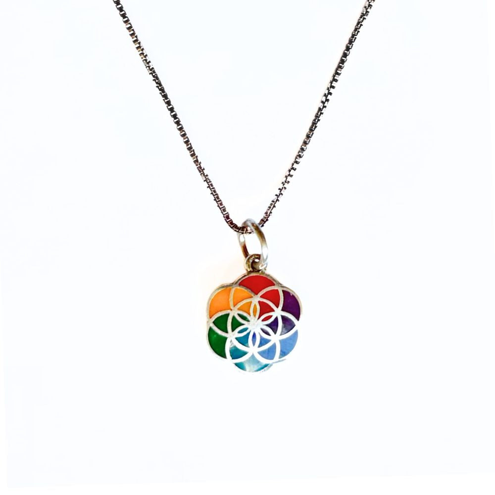 Sterling Silver and Stone Flower of Life Pendant Necklace