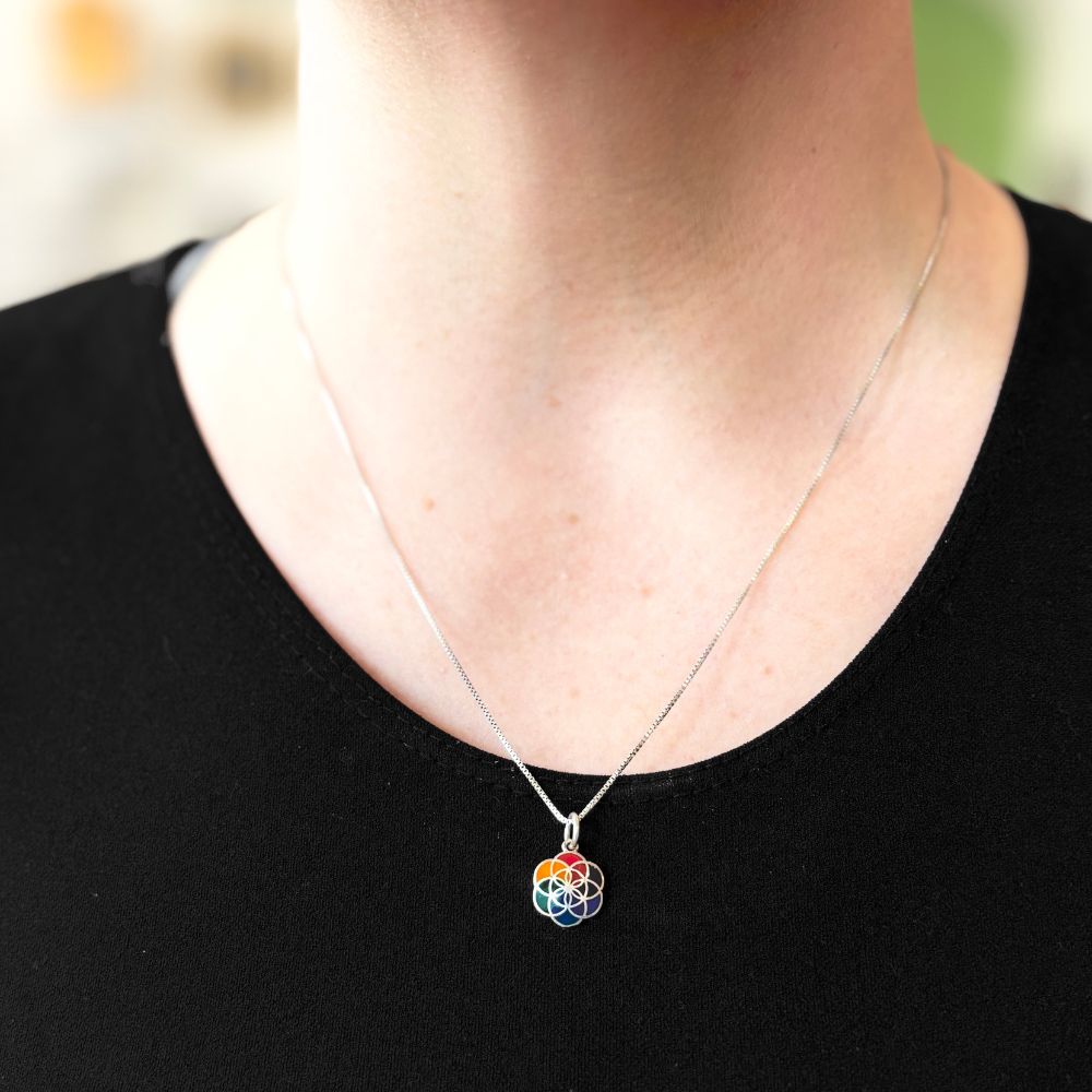 Sterling Silver and Stone Flower of Life Pendant Necklace