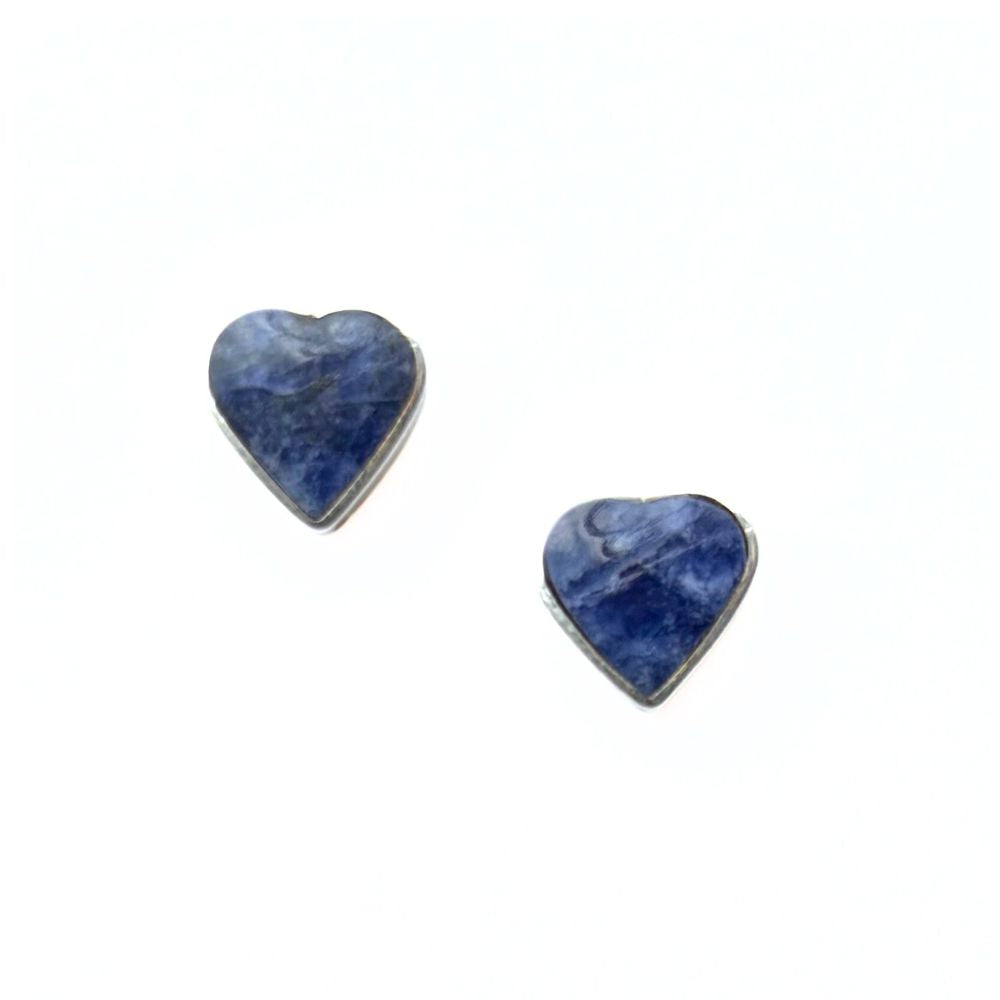 Sterling Silver and Lapis Lazuli Heart Stud Earrings