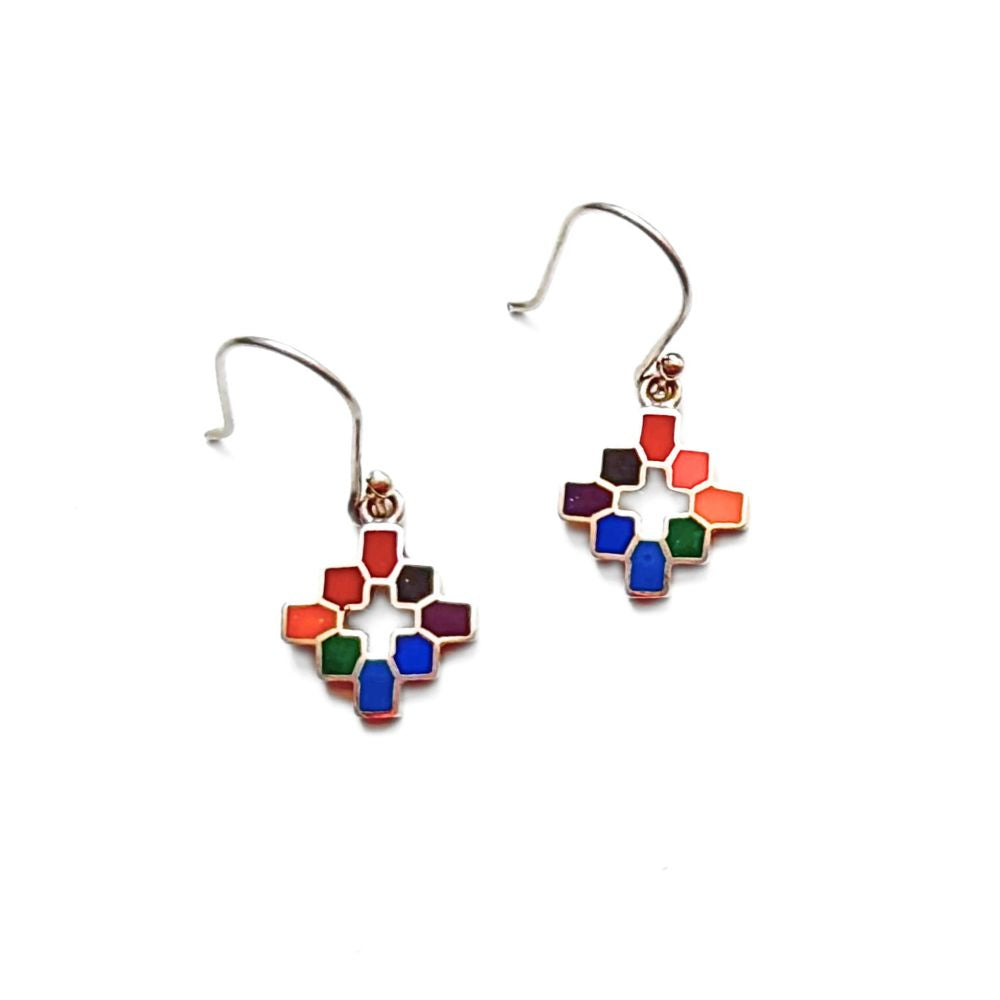 Sterling Silver and Stone Inca Cross Earrings
