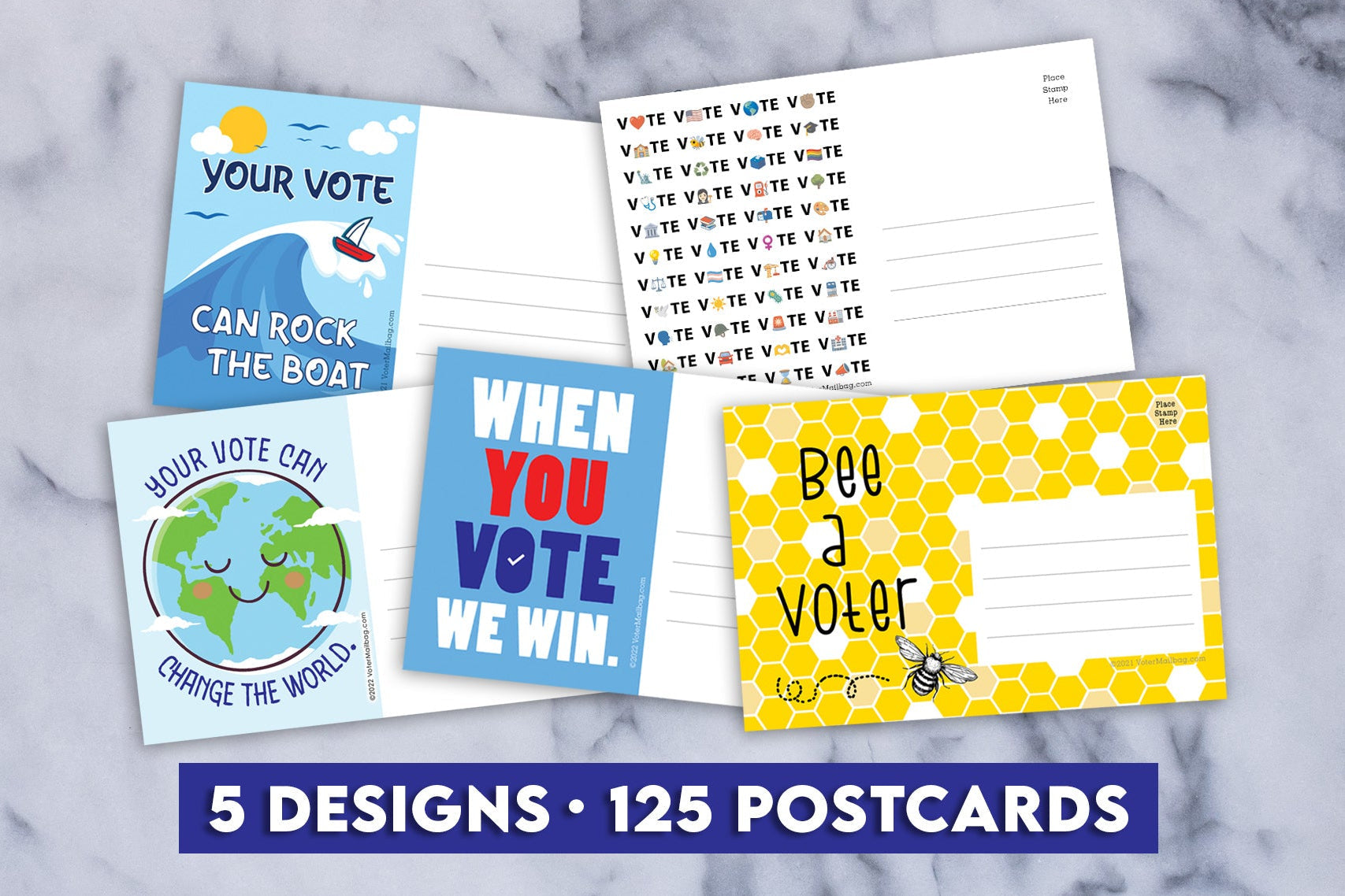 Voter Postcard Variety Pack – 125 Bulk Postcards, 5 Designs | Voter Mailbag
