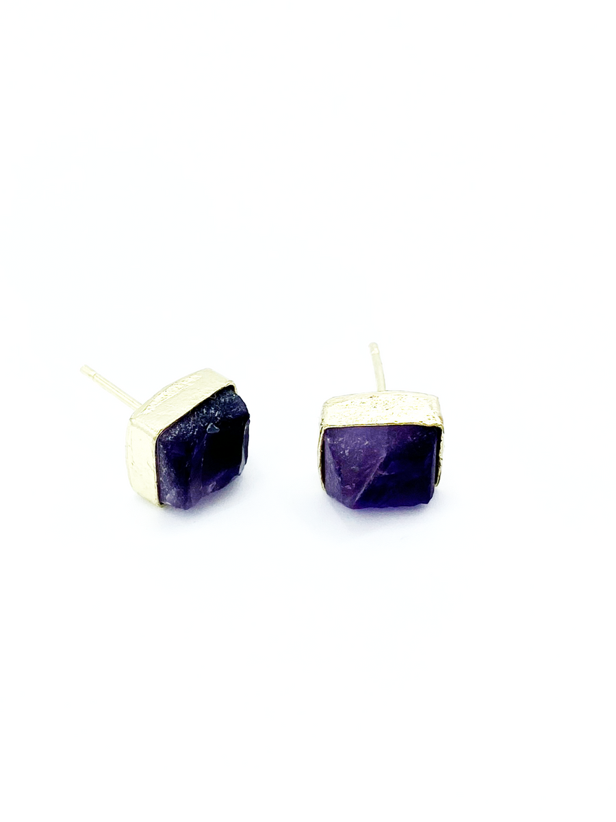 Uncut Amethyst Rectangle Studs