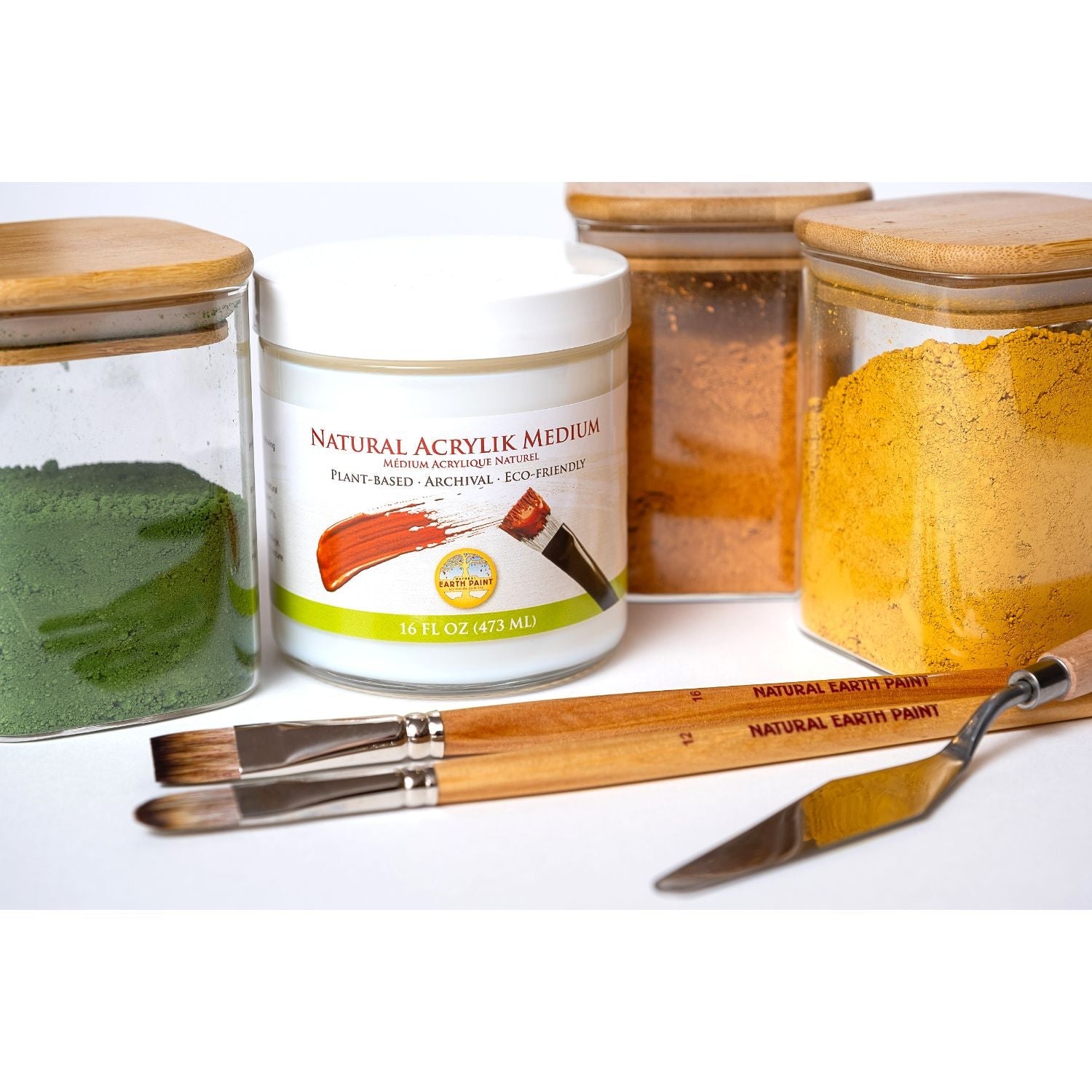 Glass Pigment Storage Jars with Bamboo Lid
