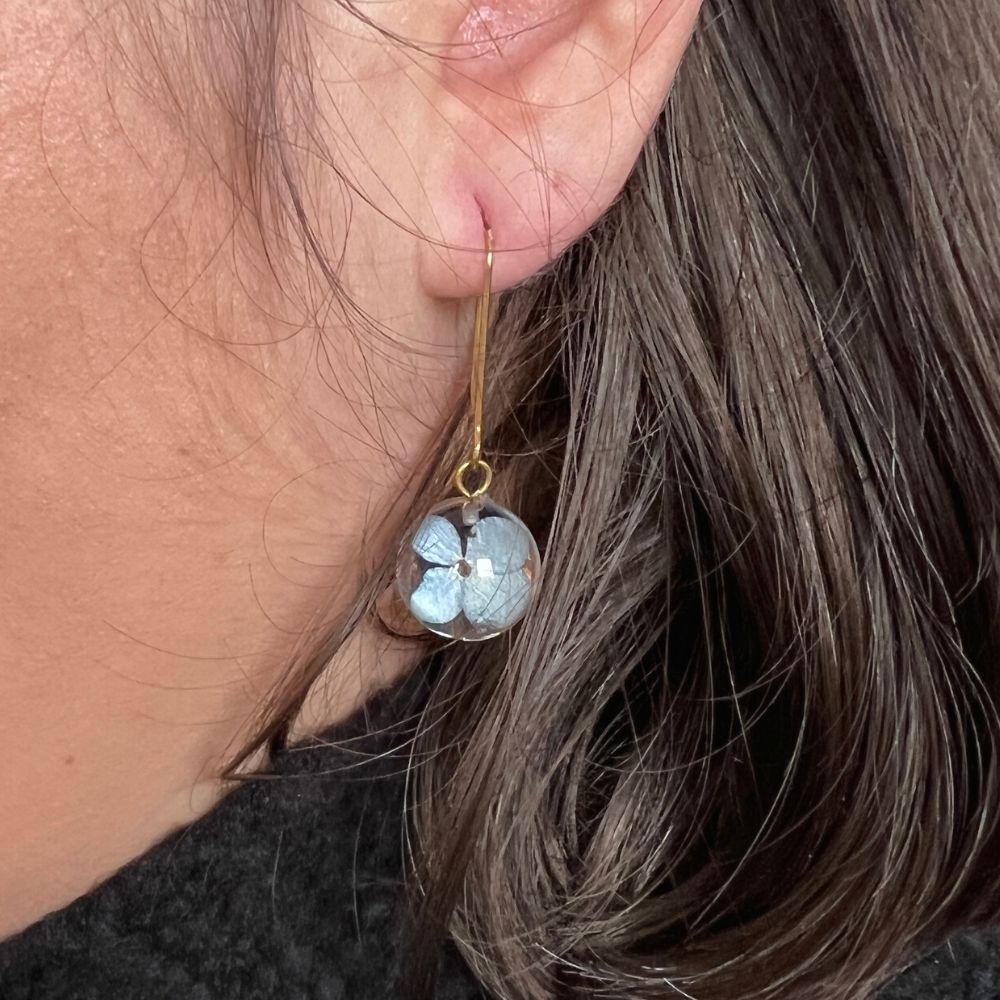 Resin Sphere Earrings with Hydrangea Flowers