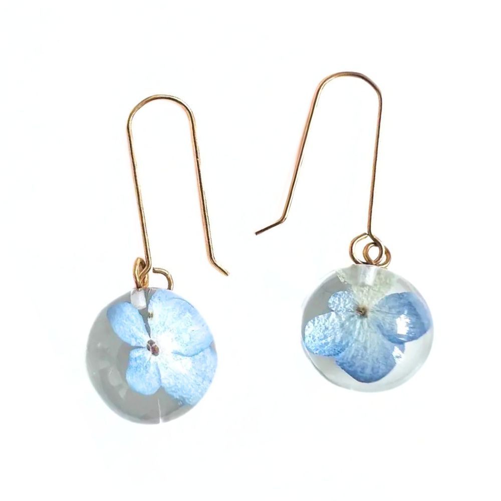 Resin Sphere Earrings with Hydrangea Flowers