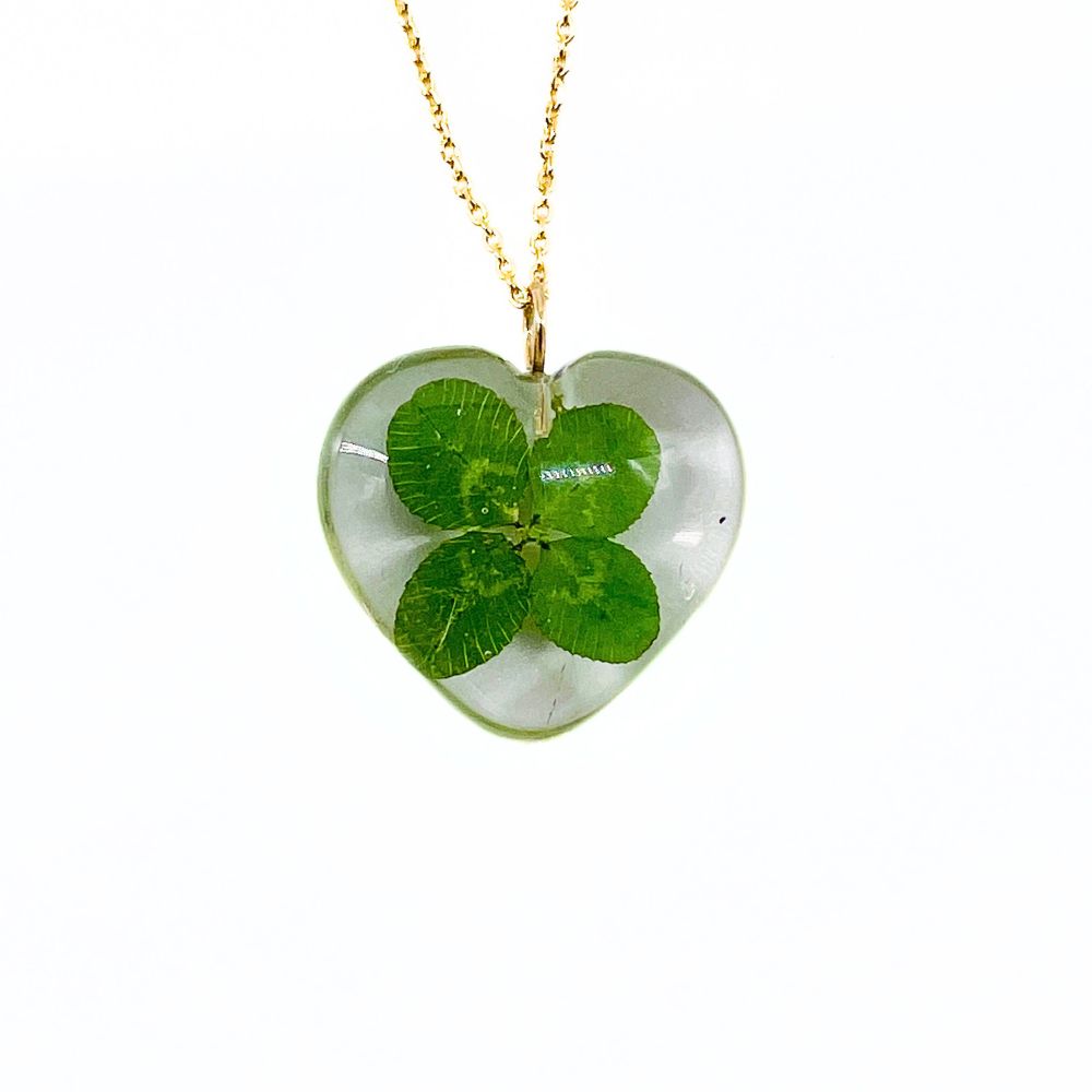 Four Leaf Clover Heart Pendant Necklace