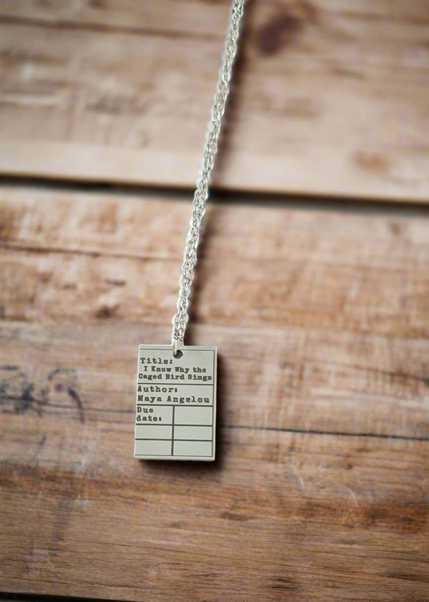 Necklace: Banned Books library checkout card
