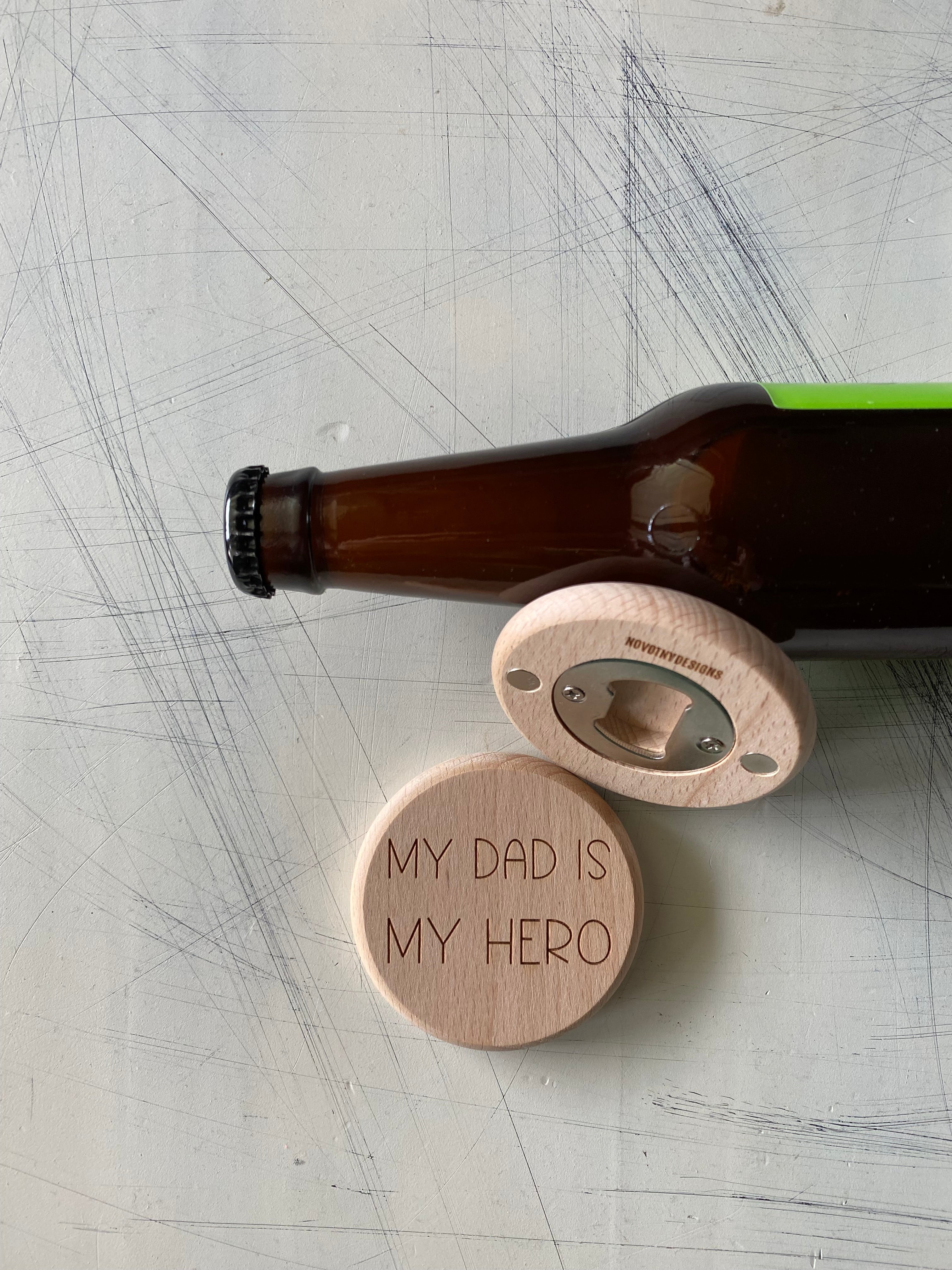 My dad is my hero - magnetic wood bottle opener