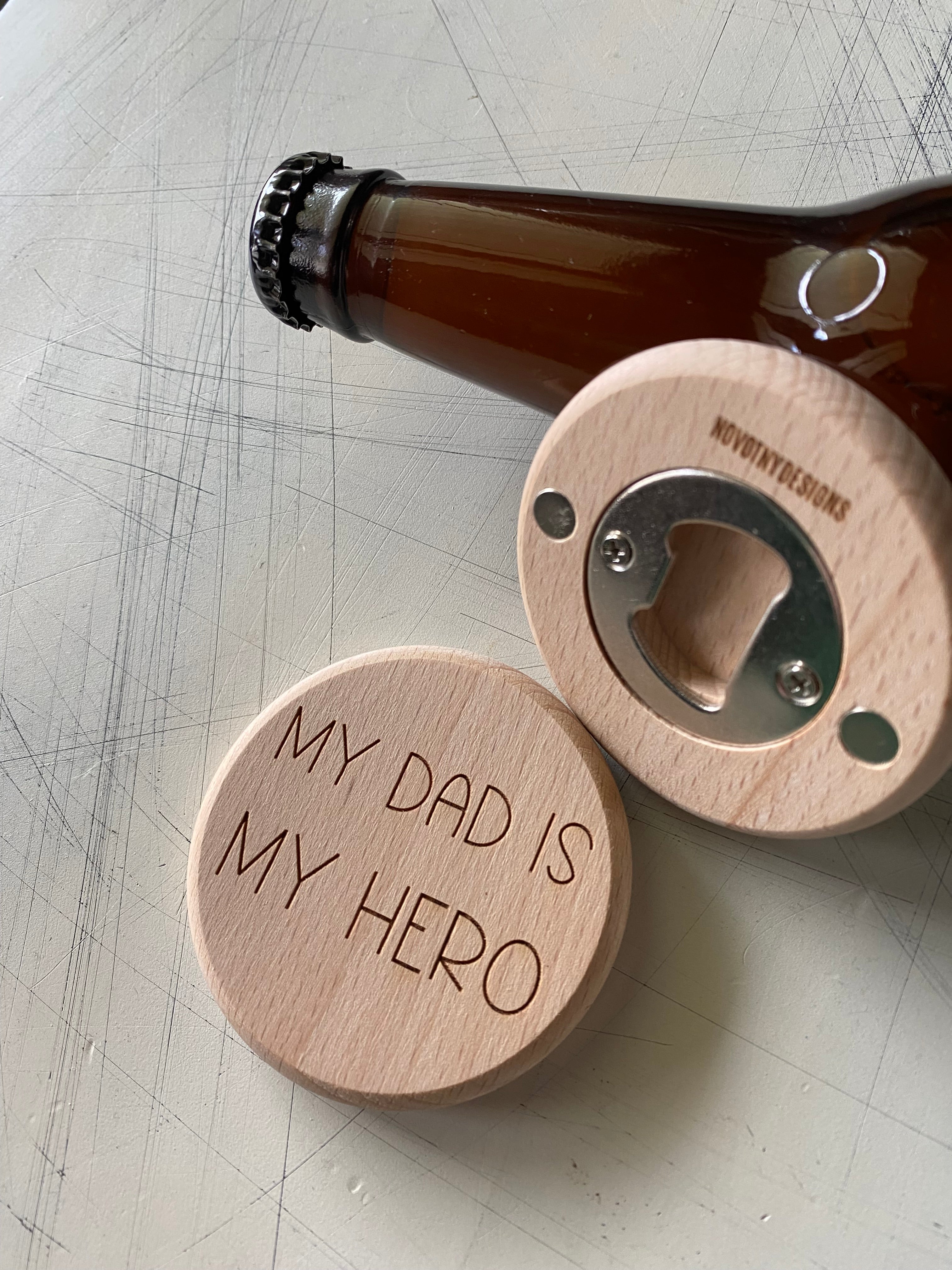 My dad is my hero - magnetic wood bottle opener