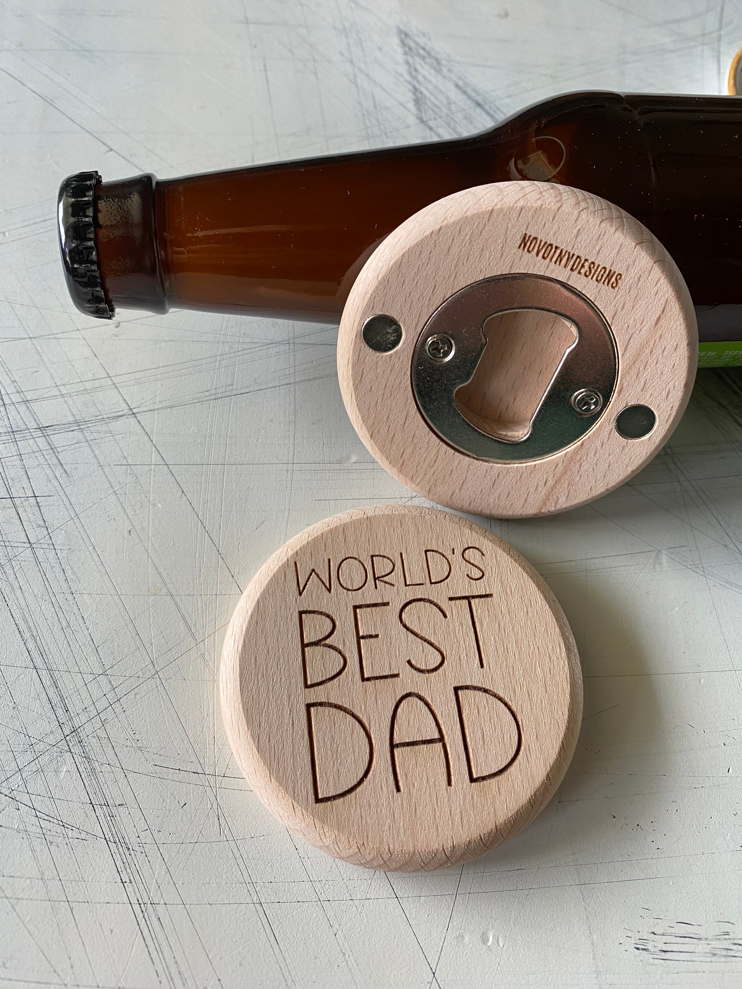 World’s Best Dad - magnetic wood bottle opener