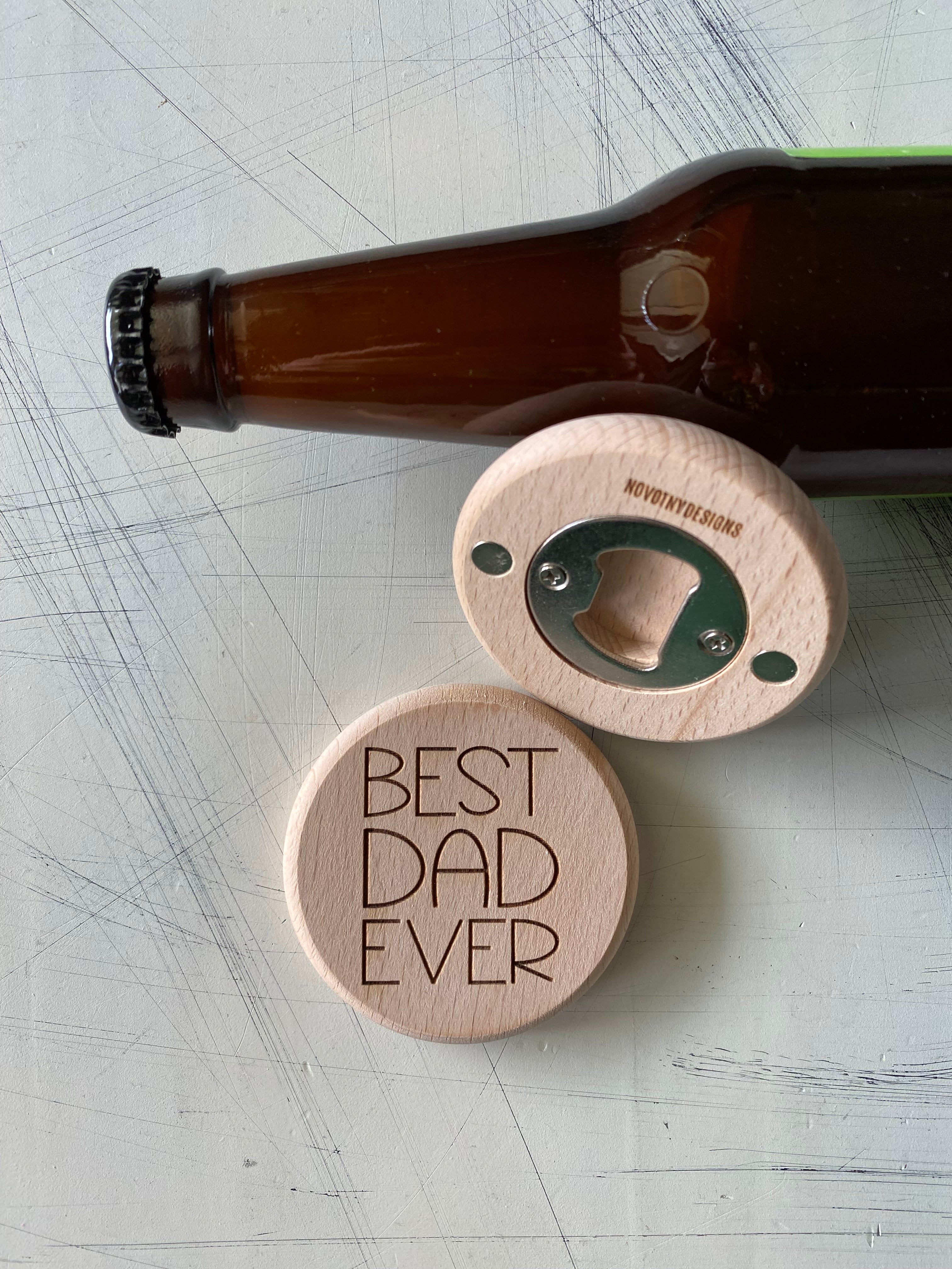 Best Dad Ever - magnetic wood bottle opener