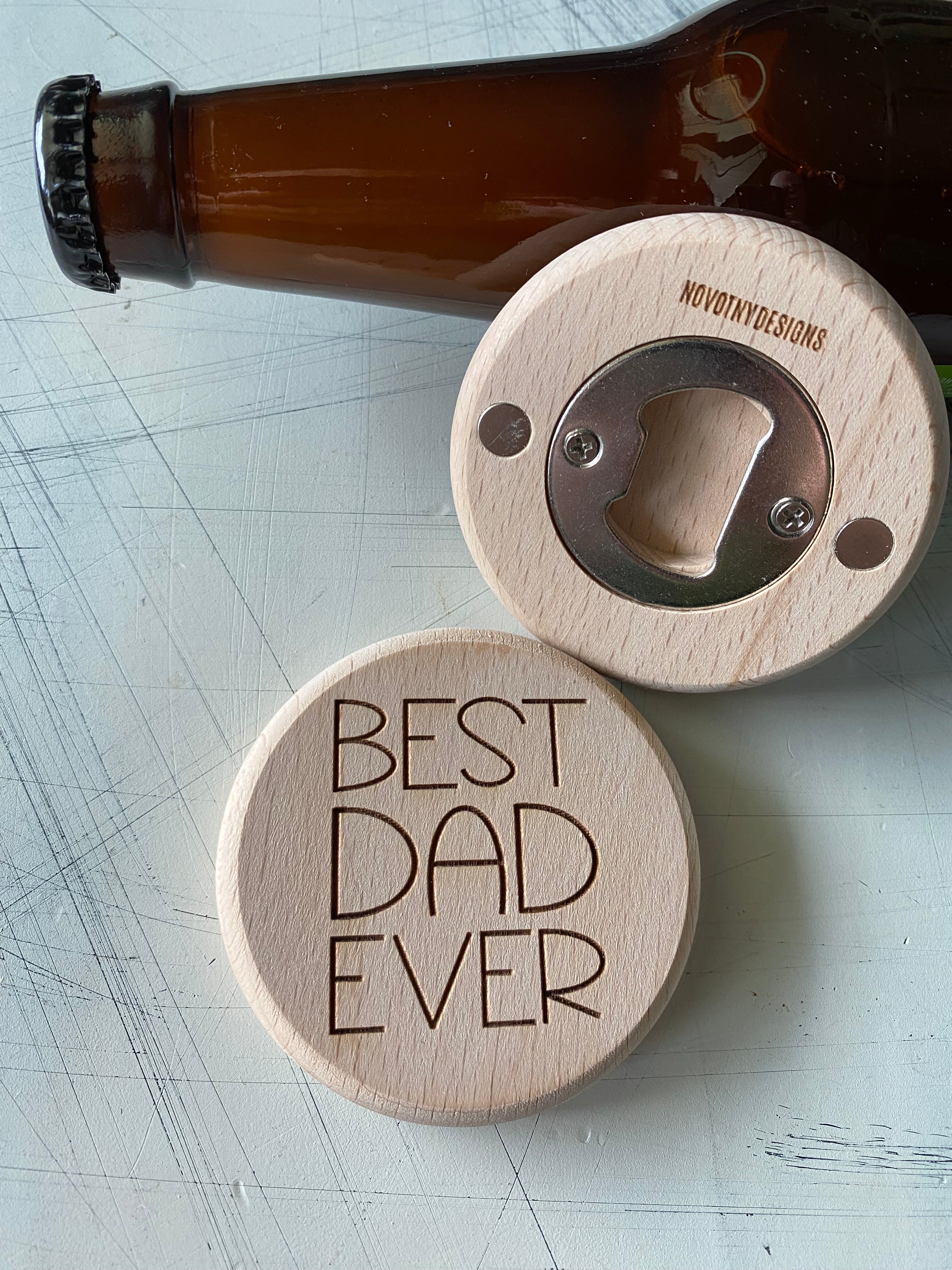 Best Dad Ever - magnetic wood bottle opener