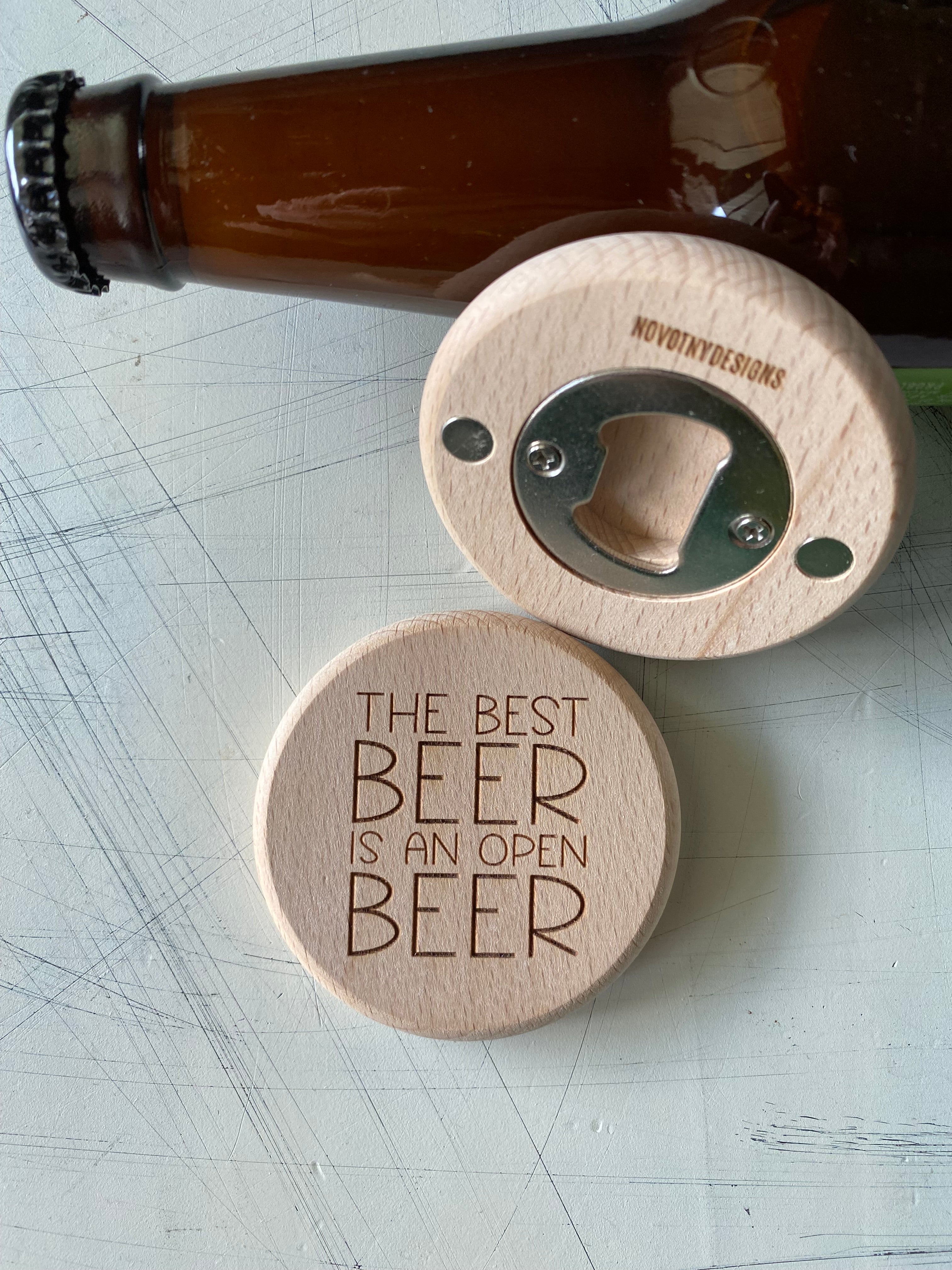 The best beer is an open beer - magnetic wood bottle opener