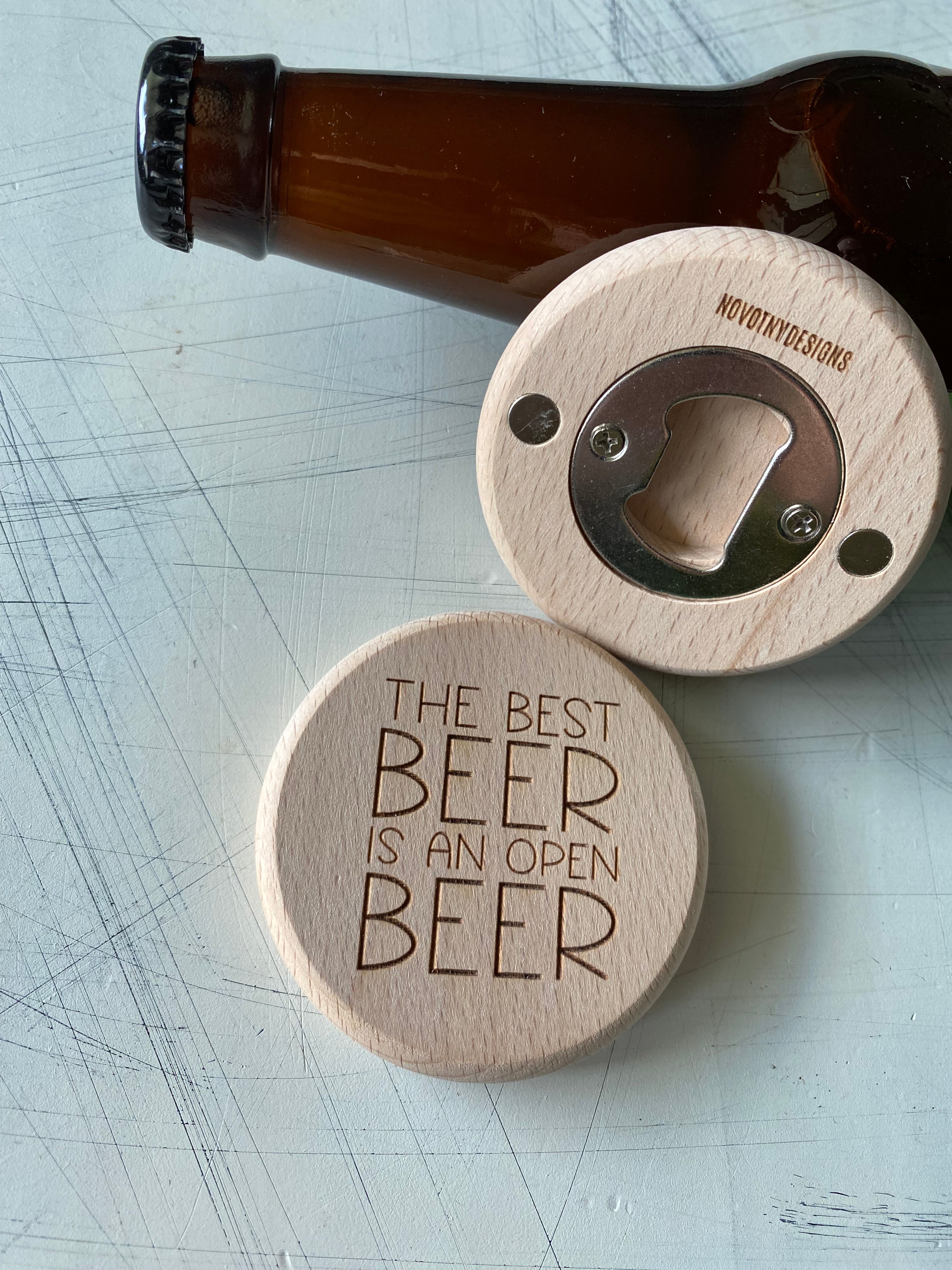 The best beer is an open beer - magnetic wood bottle opener
